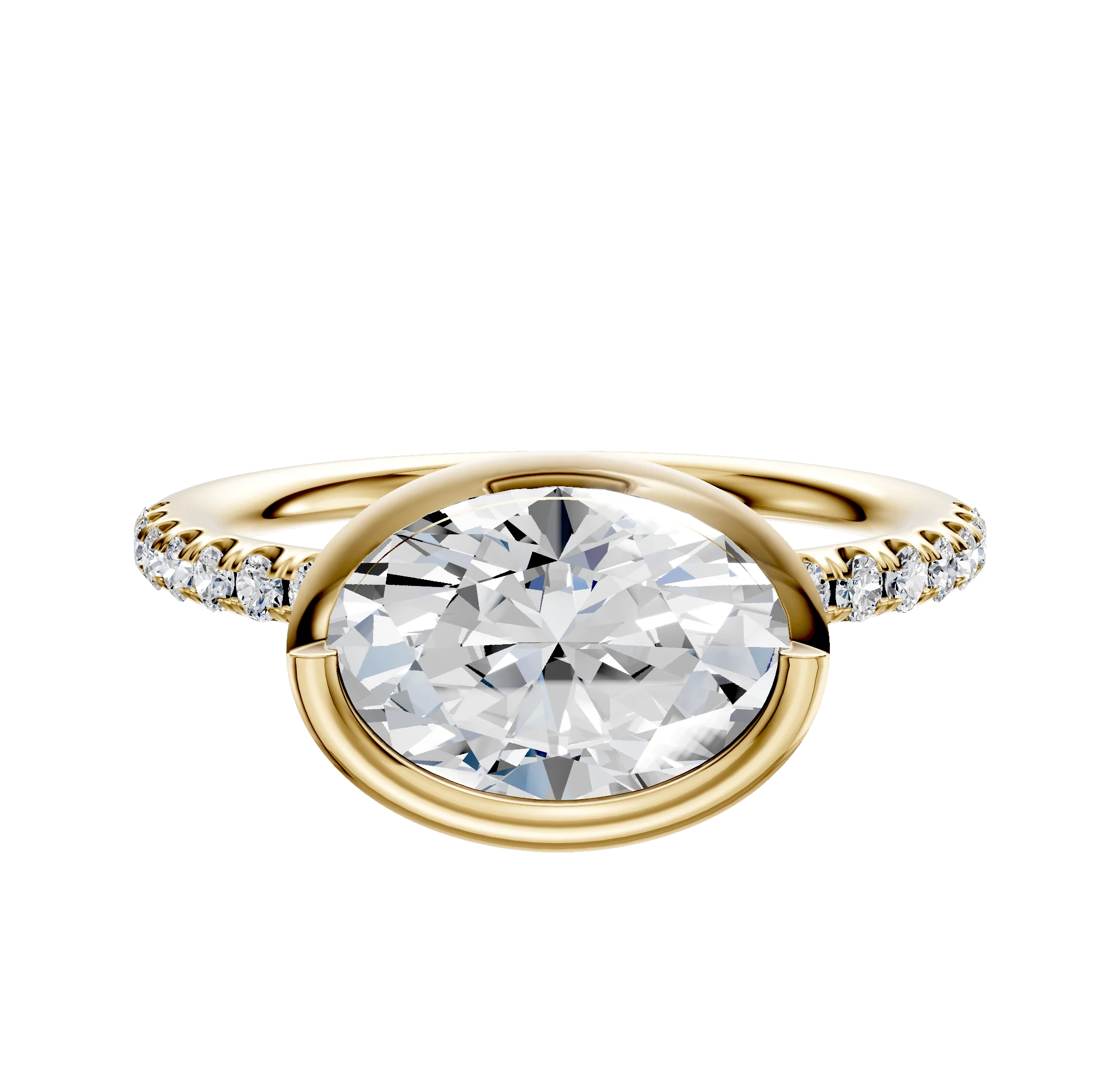 18K Yellow Gold Bezel Full Bezel East/West Classic Dome 1-Row-Pave 2.5mm Engagement Ring