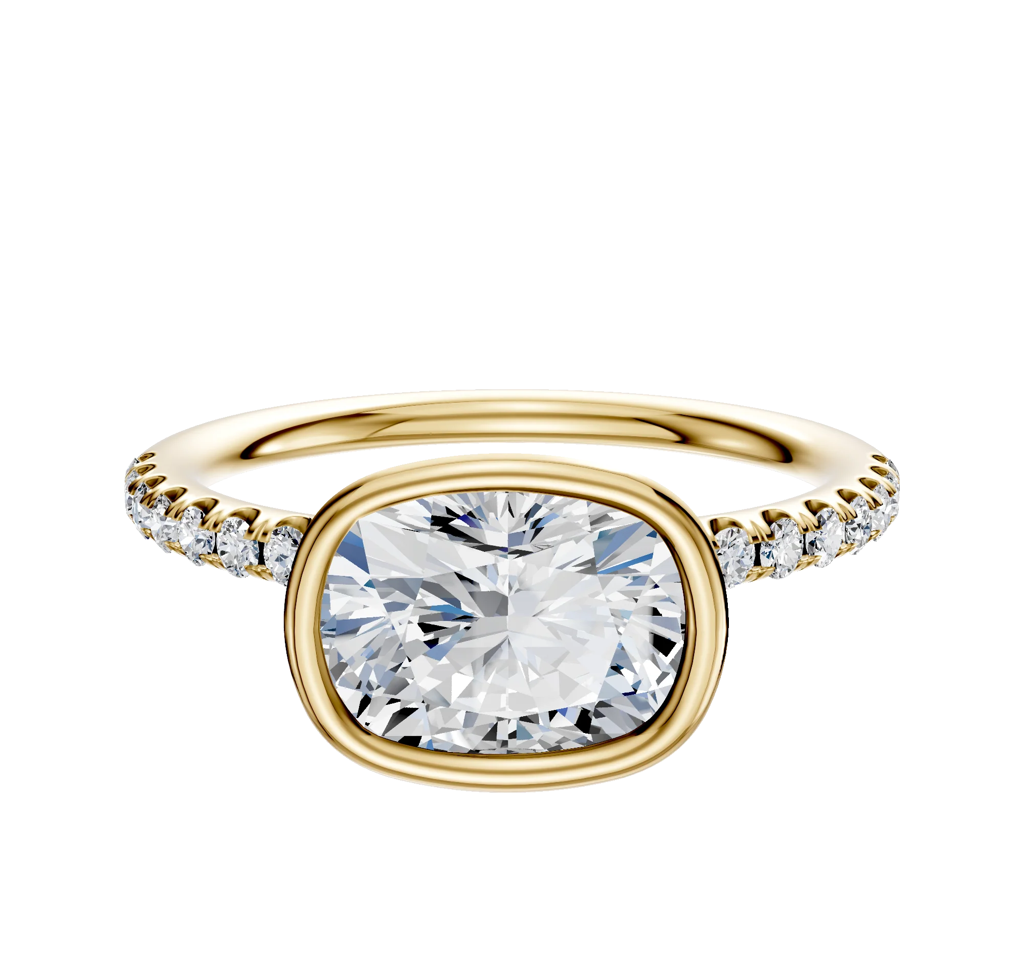 18K Yellow Gold Bezel Full Bezel East/West Classic Dome 1-Row-Pave 2.5mm Engagement Ring