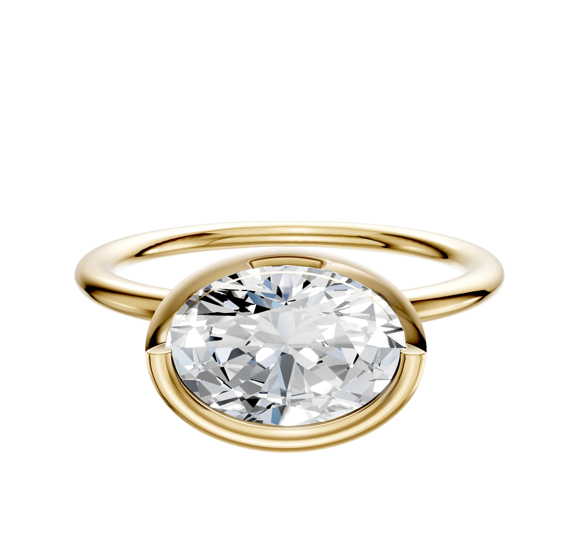 18K Yellow Gold Bezel Full Bezel East/West Classic Dome 1.5mm Engagement Ring