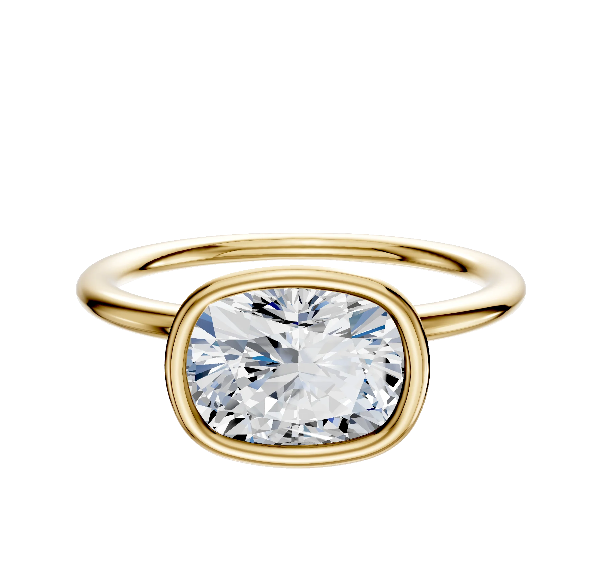 18K Yellow Gold Bezel Full Bezel East/West Classic Dome 1.5mm Engagement Ring