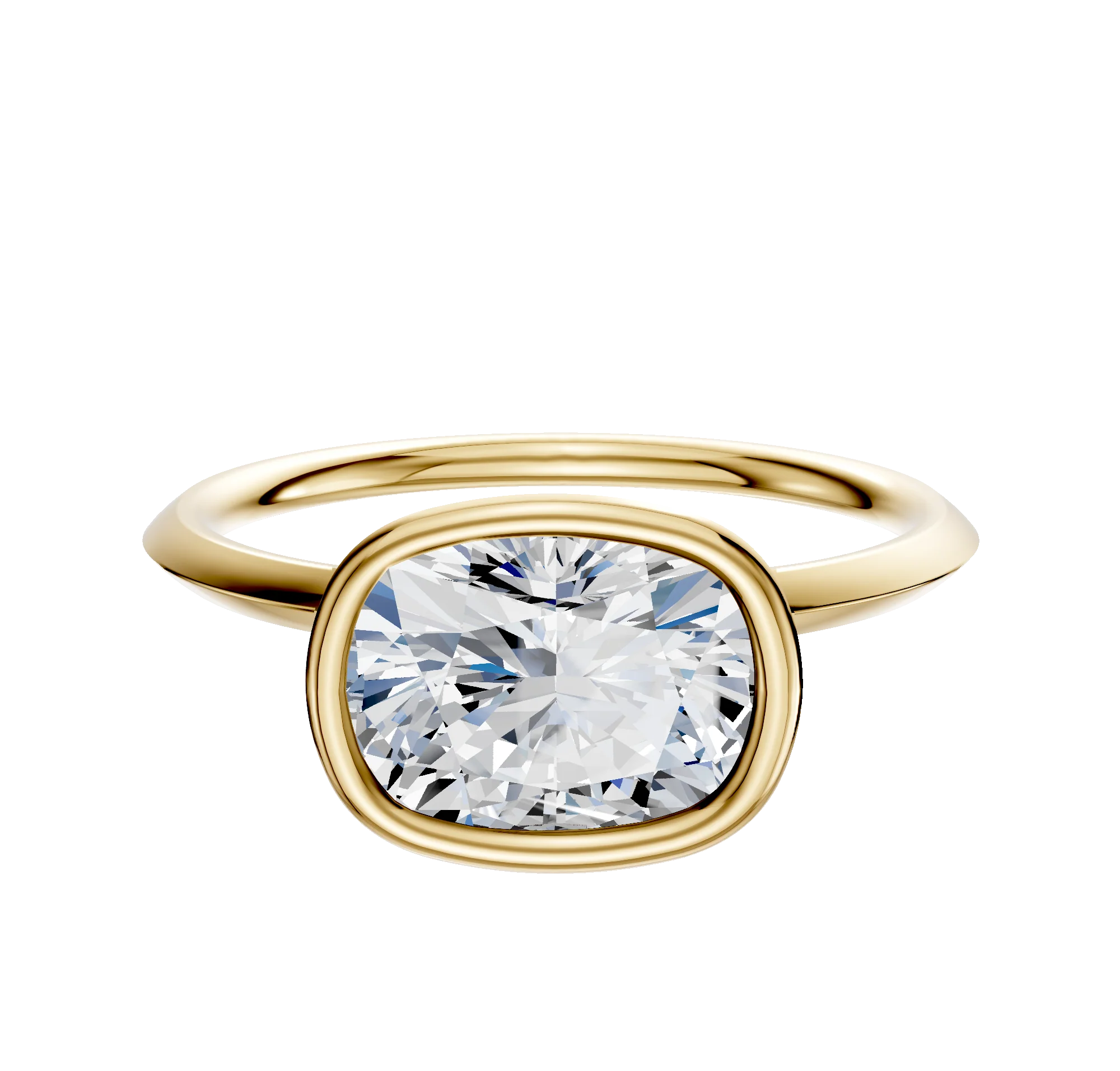 18K Yellow Gold Bezel Full Bezel East/West Classic Knife Edge 1.5mm Engagement Ring