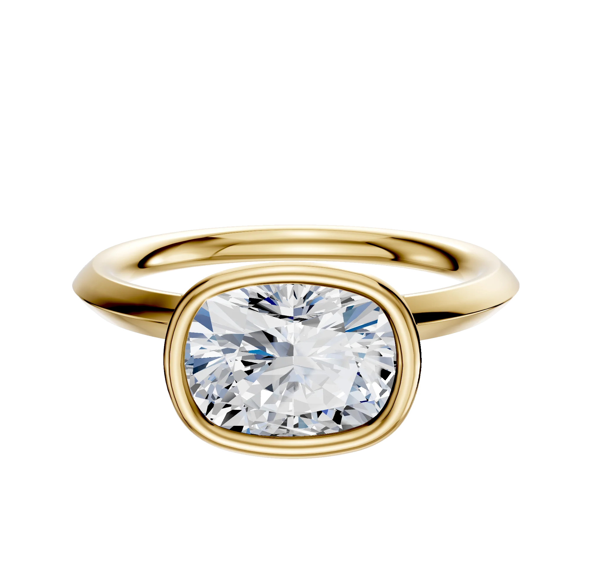 18K Yellow Gold Bezel Full Bezel East/West Classic Knife Edge 2.0mm Engagement Ring