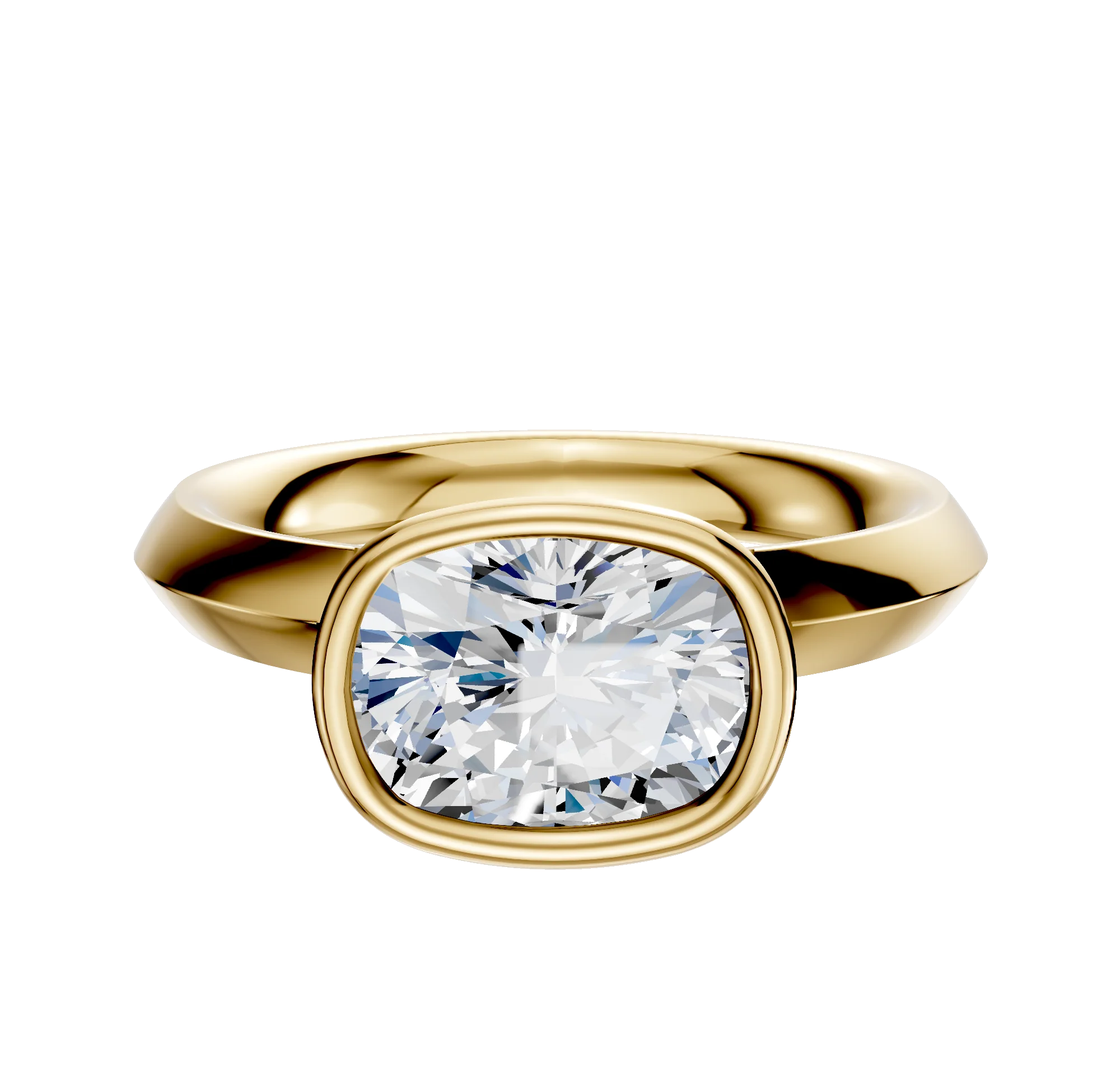 18K Yellow Gold Bezel Full Bezel East/West Classic Knife Edge 3.0mm Engagement Ring