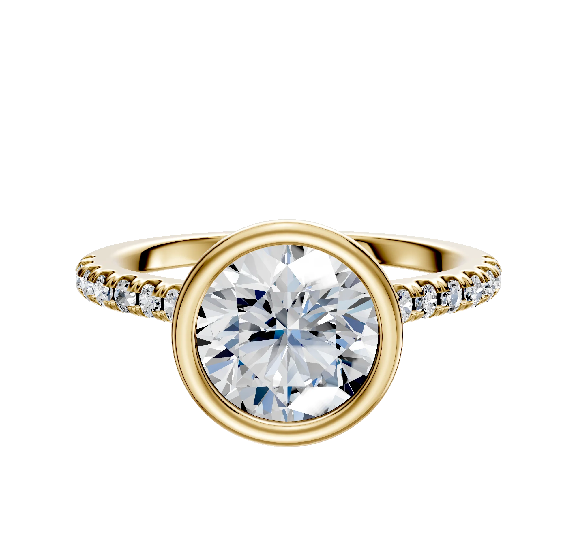 18K Yellow Gold Bezel Full Bezel North/South Cathedral Dome 1-Row-Pave 2.5mm Engagement Ring