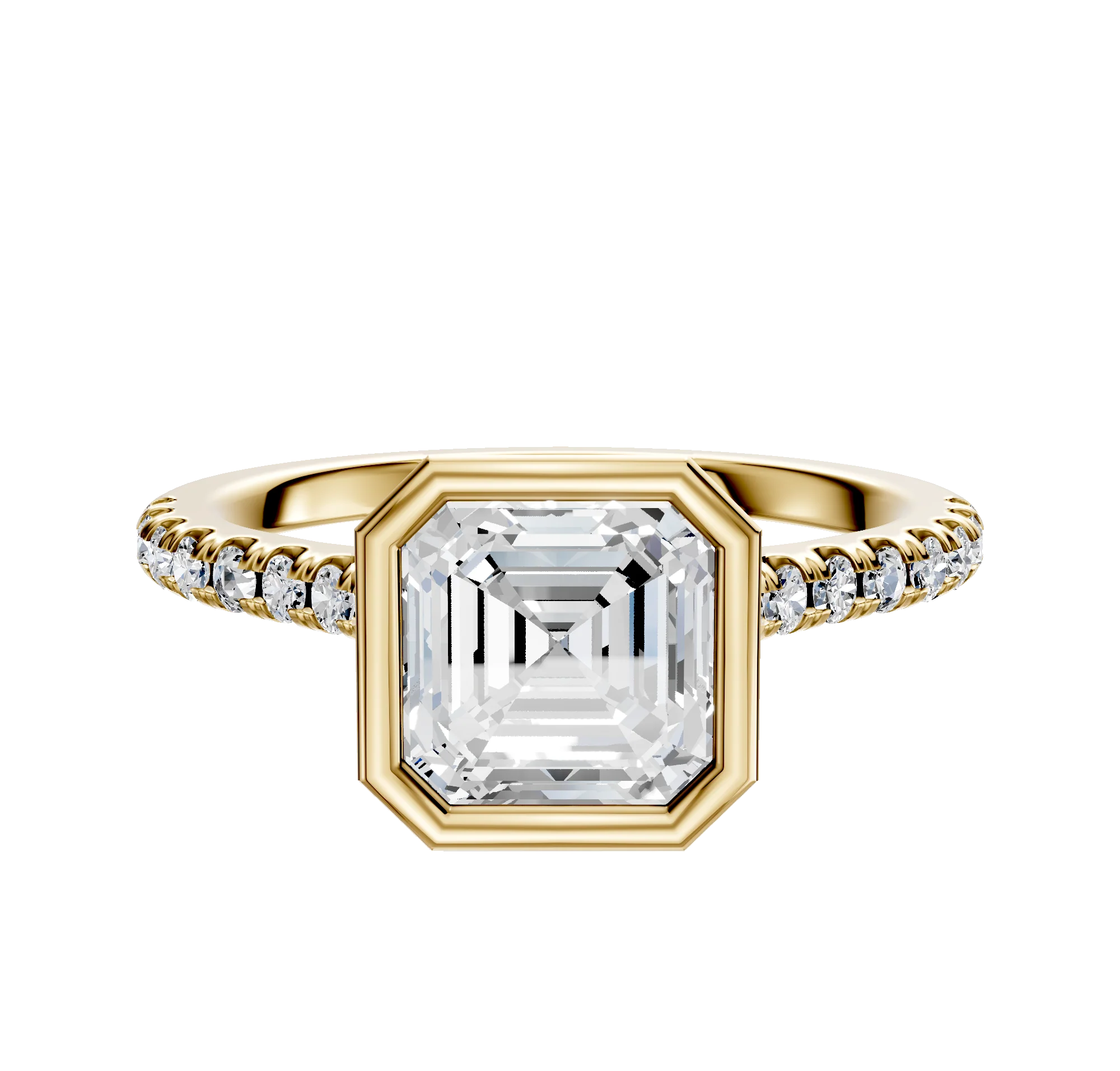 18K Yellow Gold Bezel Full Bezel North/South Cathedral Dome 1-Row-Pave 2.5mm Engagement Ring