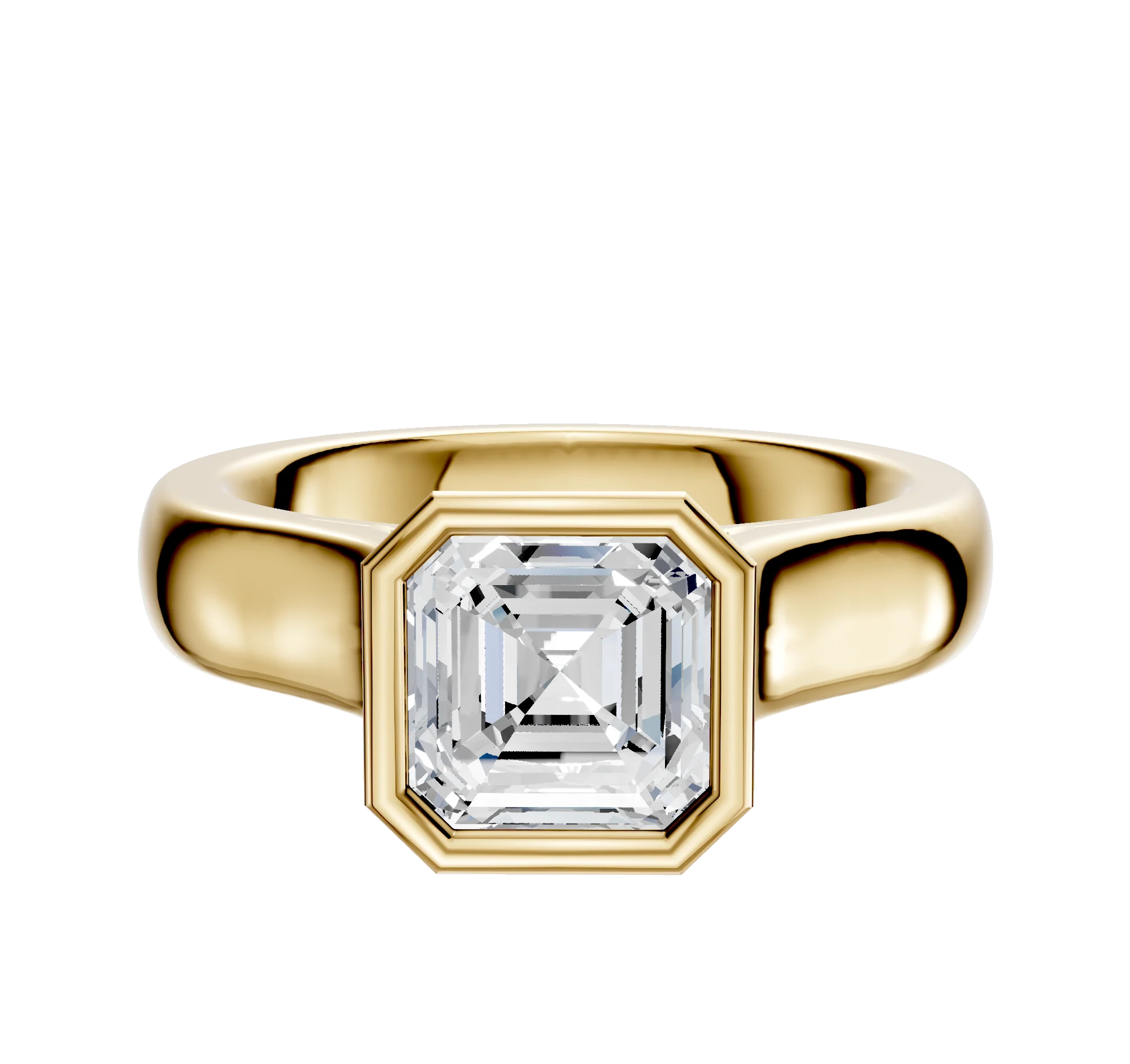 18K Yellow Gold Bezel Full Bezel North/South Cathedral Dome 4.0mm Engagement Ring