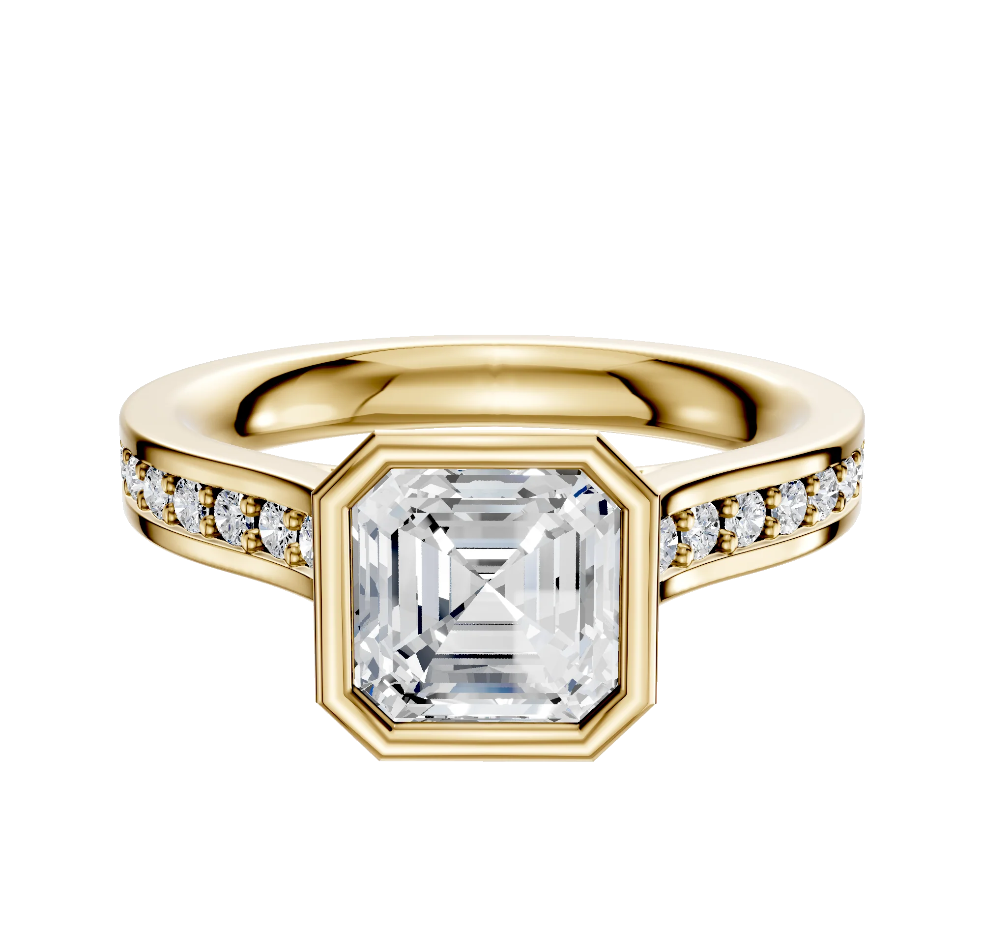 18K Yellow Gold Bezel Full Bezel North/South Cathedral Flat 1-Row-Pave 2.5mm Engagement Ring