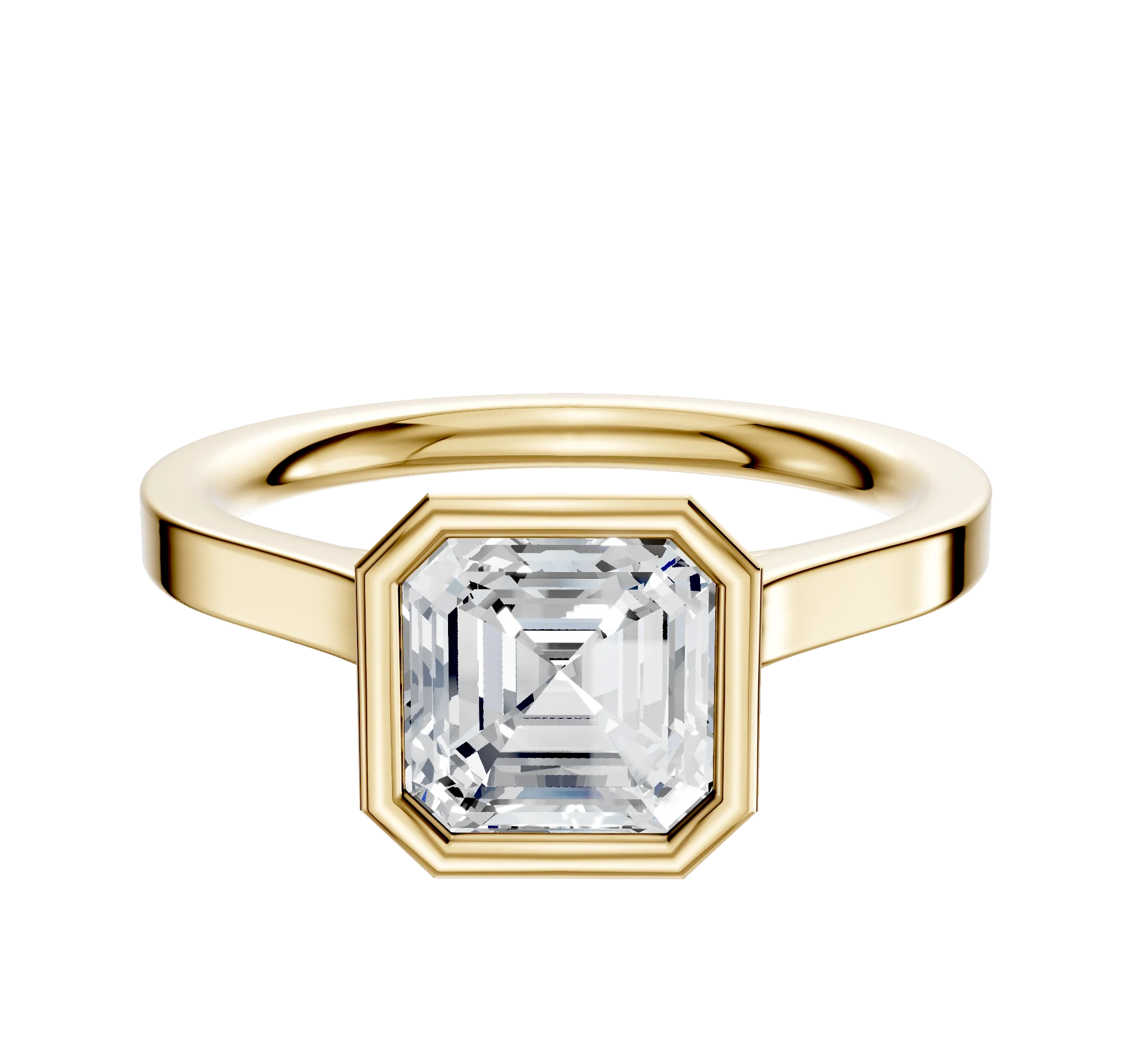 18K Yellow Gold Bezel Full Bezel North/South Cathedral Flat 2.0mm Engagement Ring