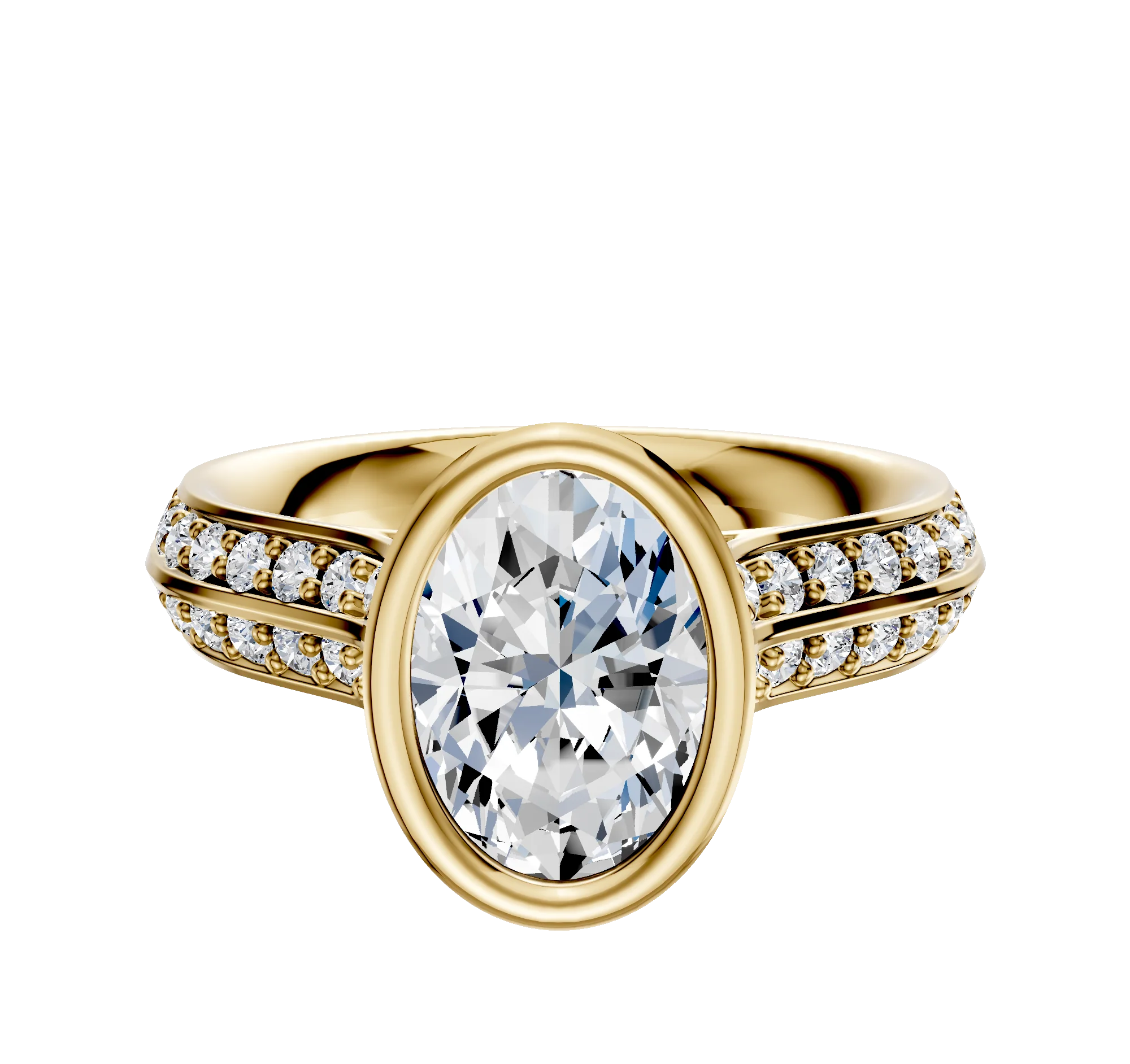 18K Yellow Gold Bezel Full Bezel North/South Cathedral Knife Edge 1-Row-Pave 2.5mm Engagement Ring