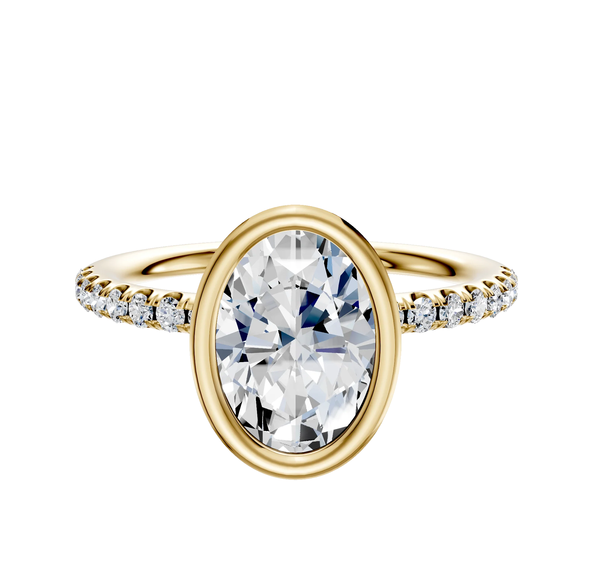 18K Yellow Gold Bezel Full Bezel North/South Classic Dome 1-Row-Pave 2.5mm Engagement Ring