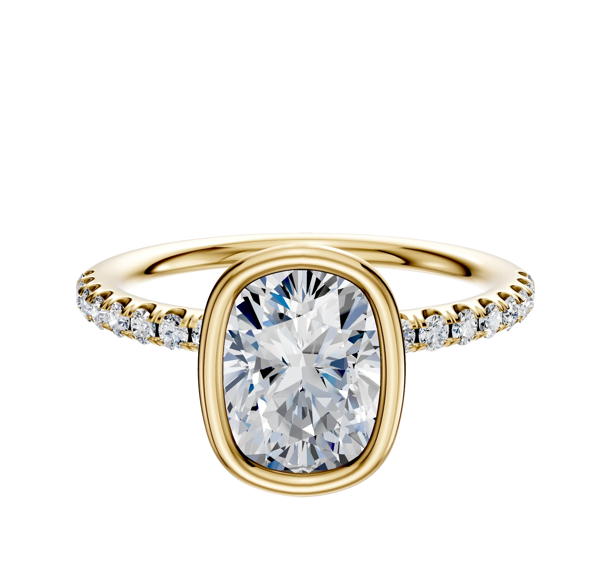 18K Yellow Gold Bezel Full Bezel North/South Classic Dome 1-Row-Pave 2.5mm Engagement Ring