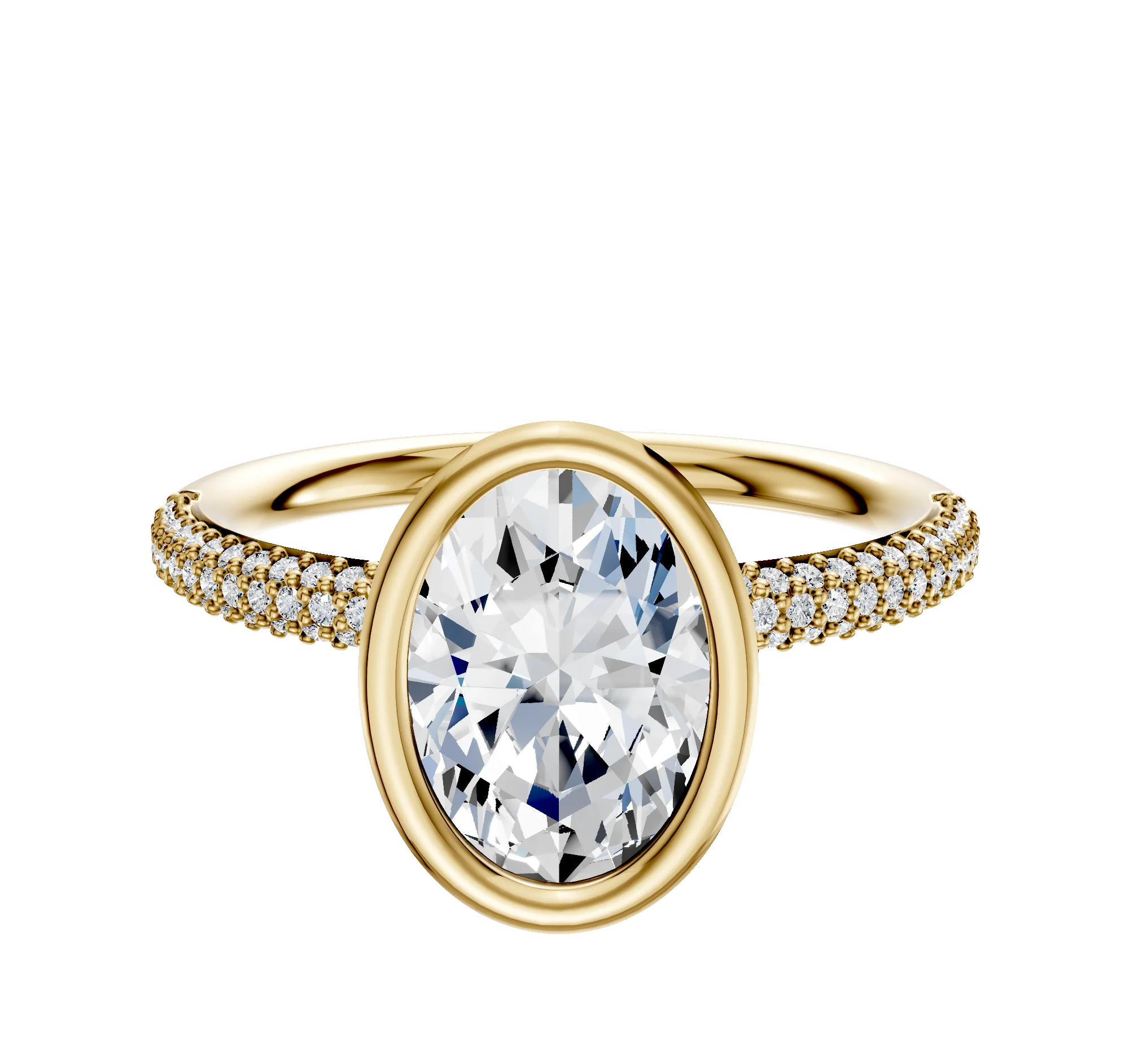 18K Yellow Gold Bezel Full Bezel North/South Classic Dome 3-Row-Pave 2.0mm Engagement Ring