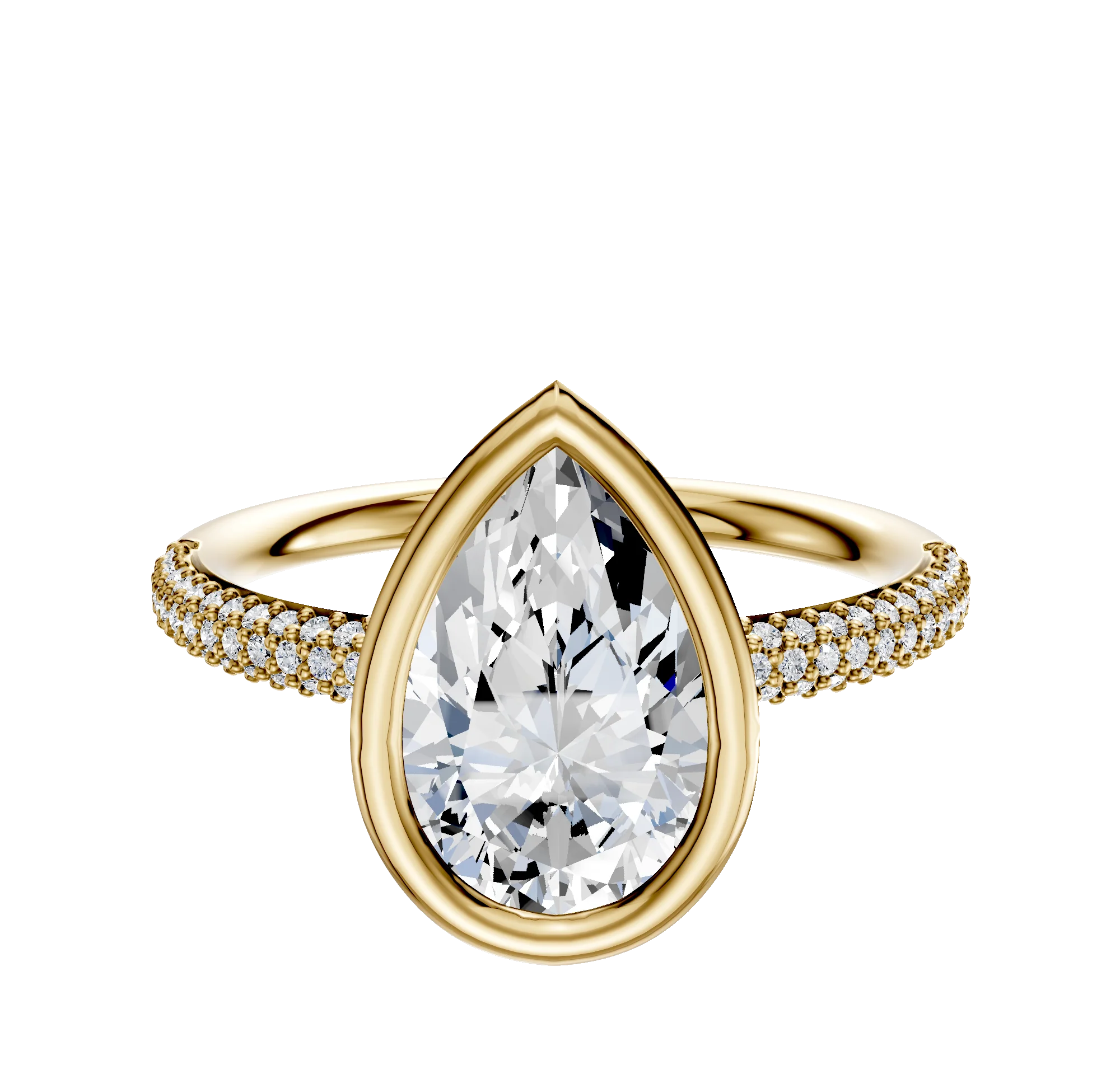 18K Yellow Gold Bezel Full Bezel North/South Classic Dome 3-Row-Pave 2.0mm Engagement Ring