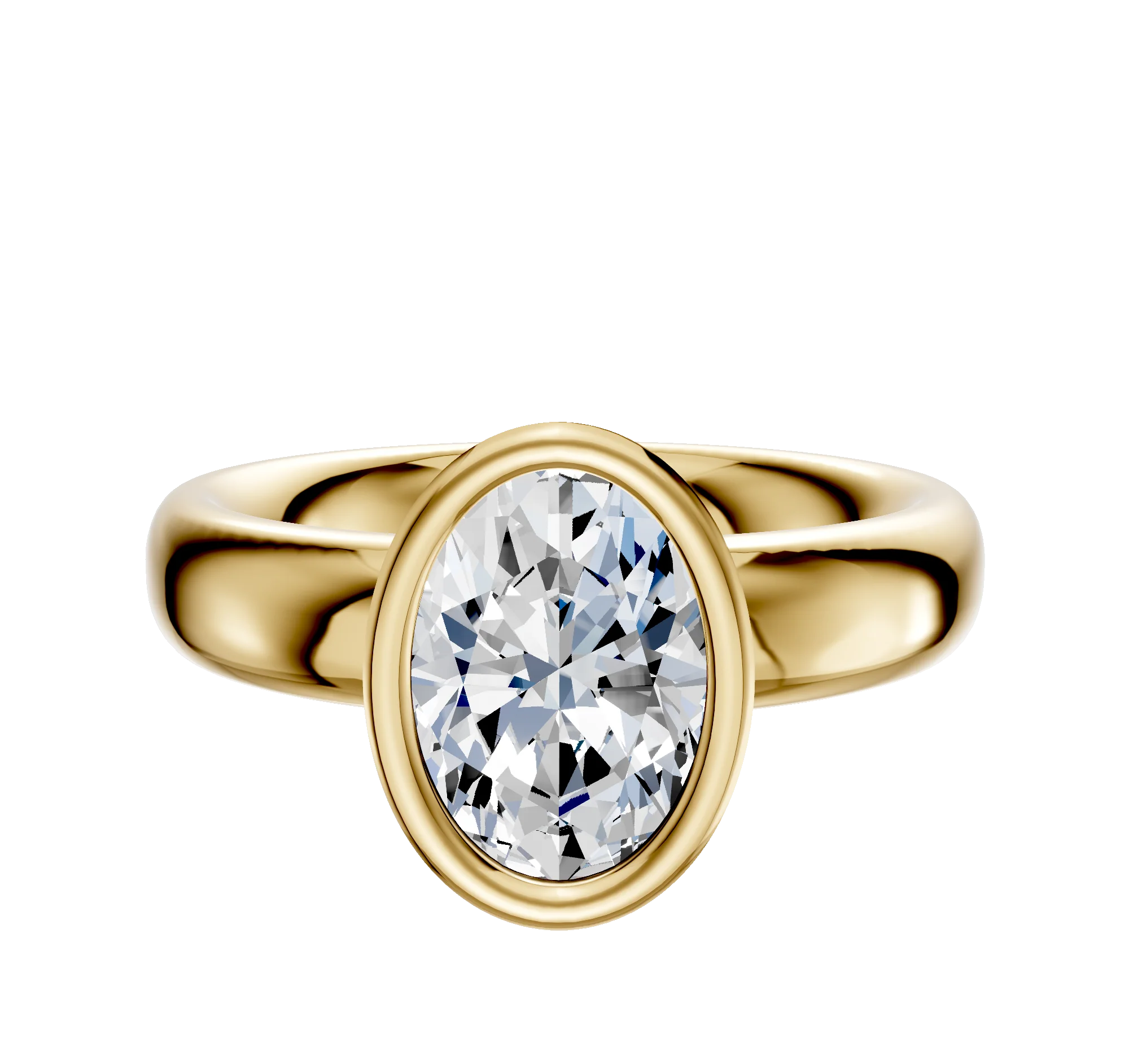 18K Yellow Gold Bezel Full Bezel North/South Classic Dome 4.0mm Engagement Ring
