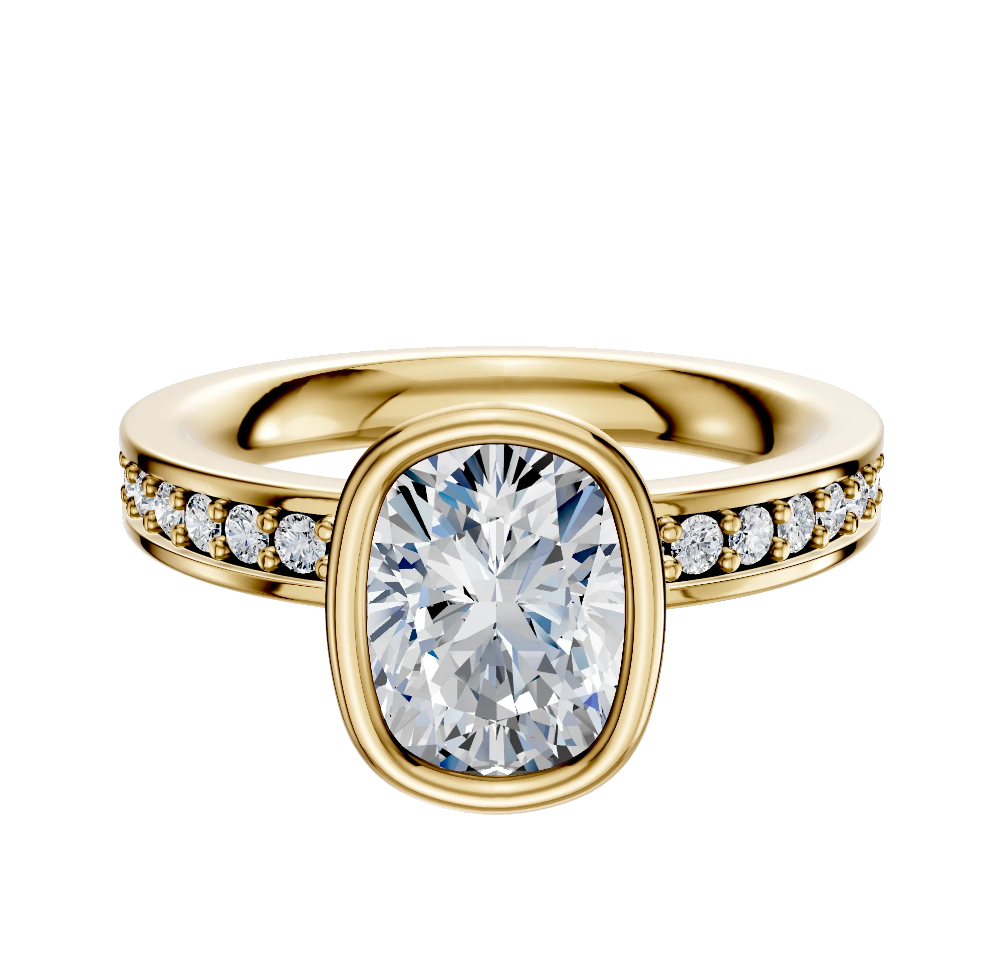 18K Yellow Gold Bezel Full Bezel North/South Classic Flat 1-Row-Pave 2.5mm Engagement Ring