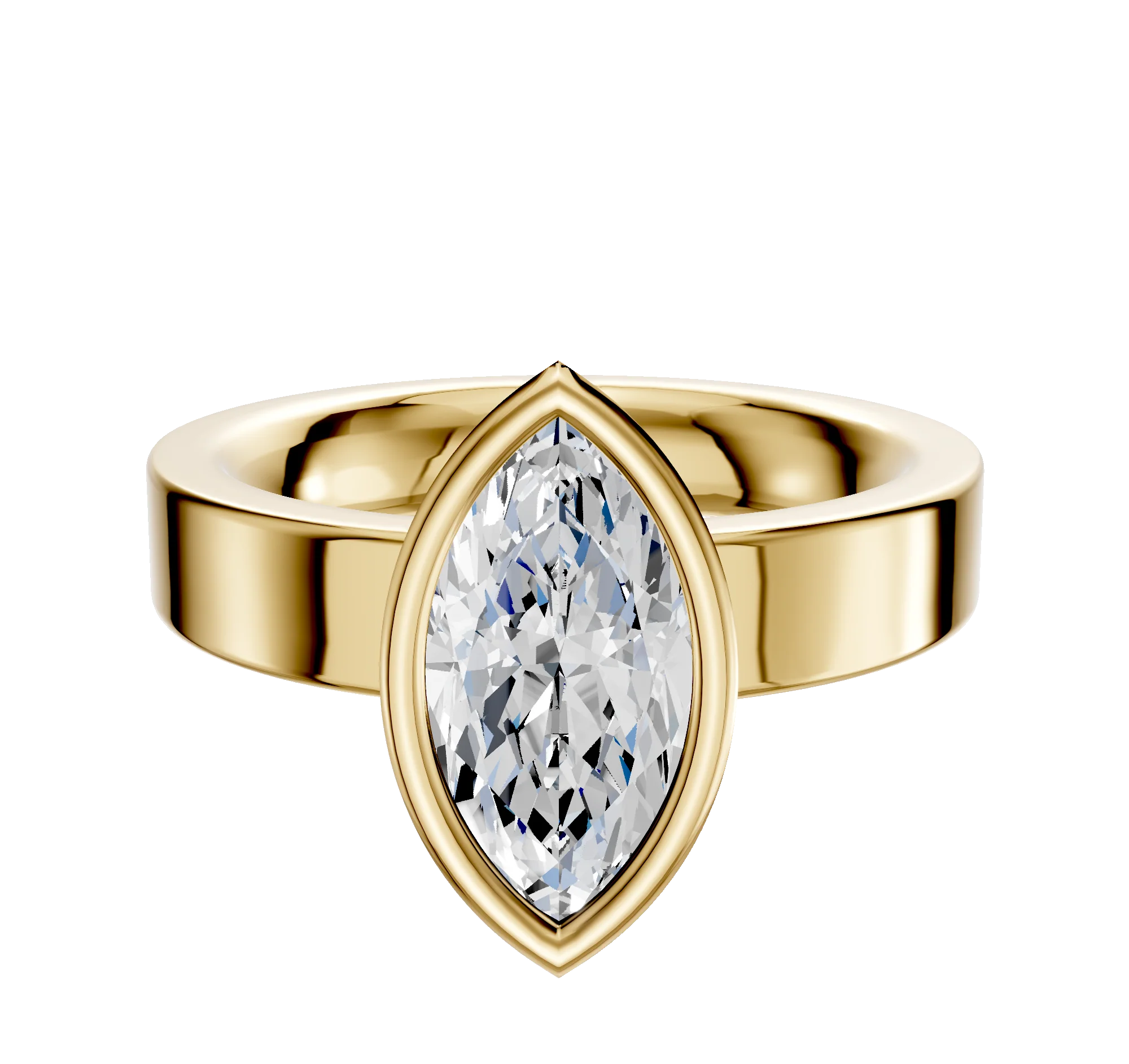 18K Yellow Gold Bezel Full Bezel North/South Classic Flat 4.0mm Engagement Ring