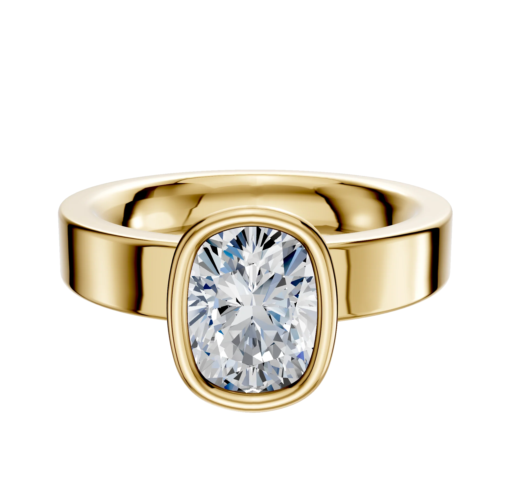 18K Yellow Gold Bezel Full Bezel North/South Classic Flat 4.0mm Engagement Ring