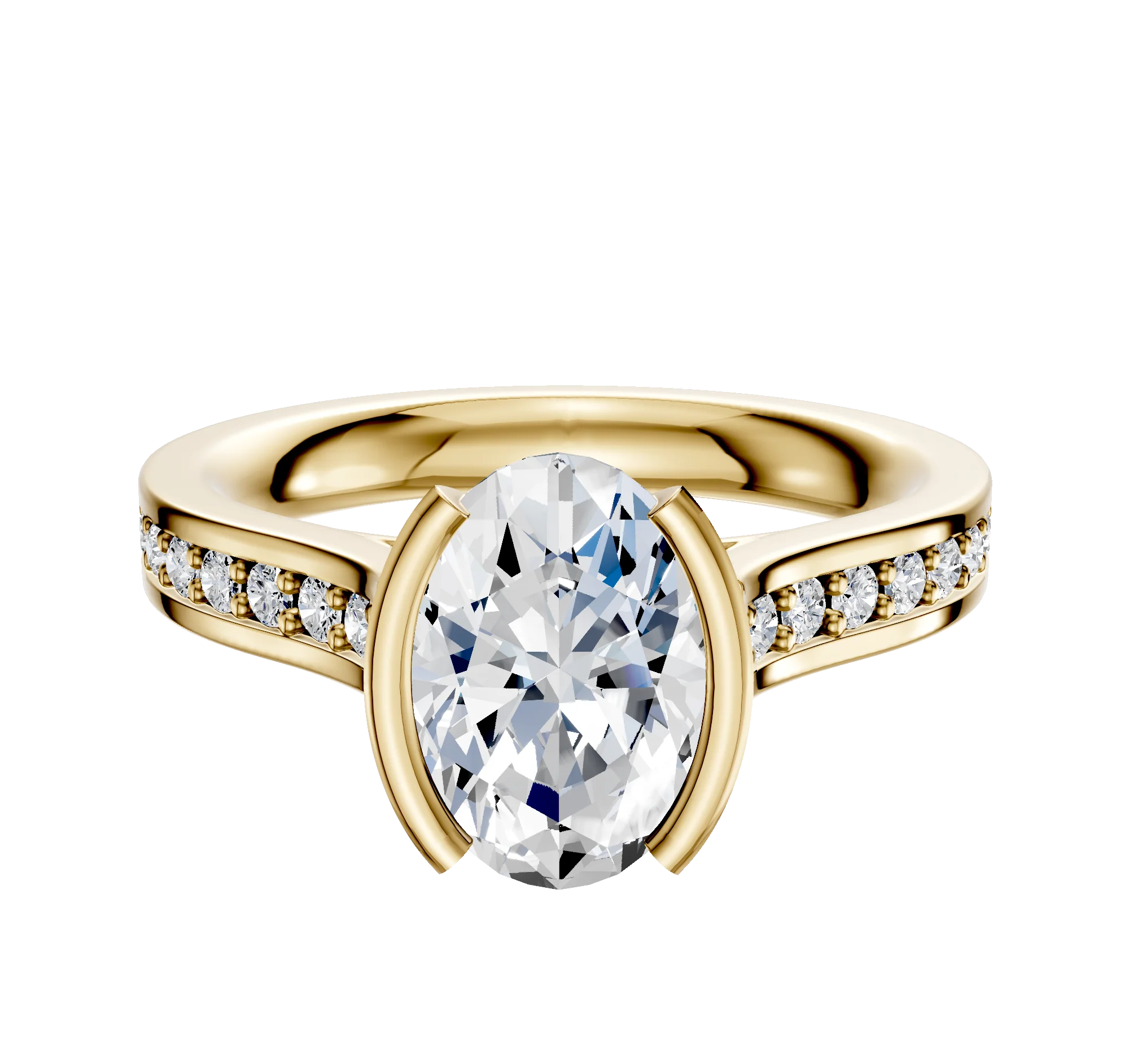 18K Yellow Gold Bezel Half Bezel North/South Cathedral Flat 1-Row-Pave 2.5mm Engagement Ring