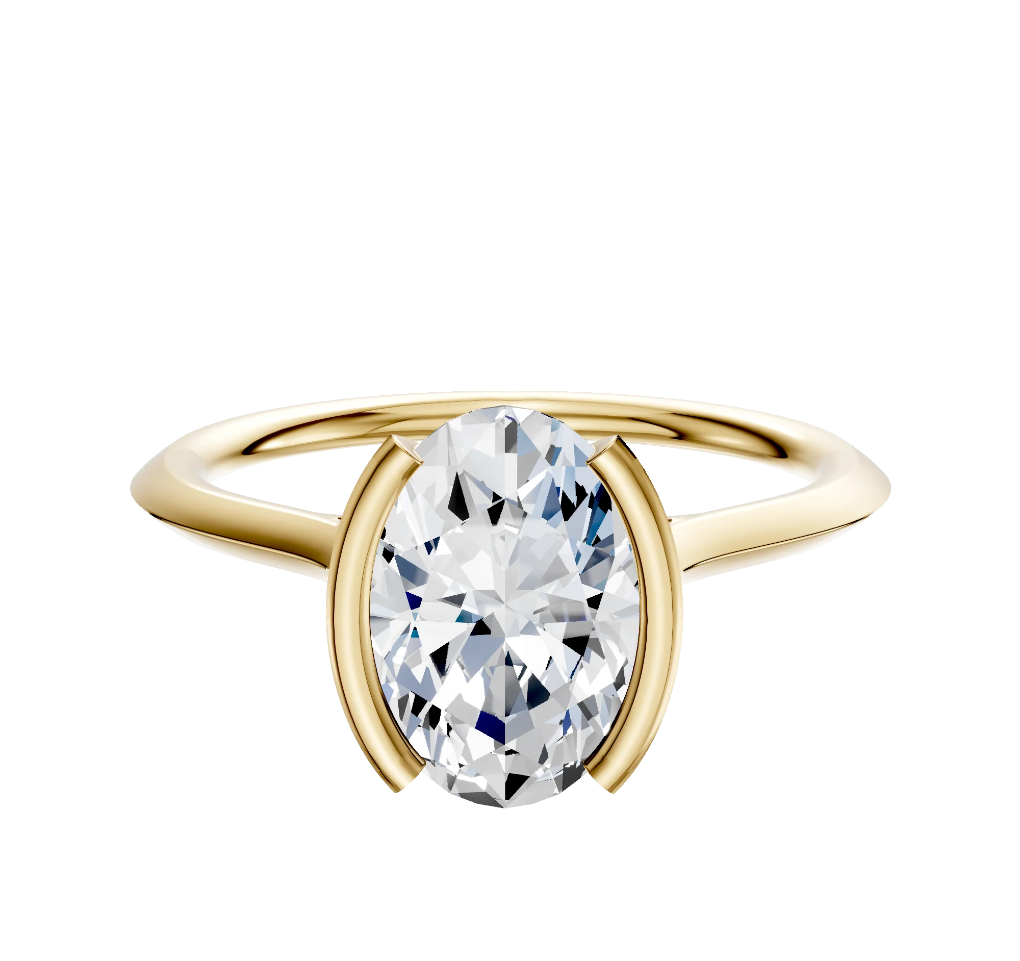 18K Yellow Gold Bezel Half Bezel North/South Cathedral Knife Edge 1.5mm Engagement Ring