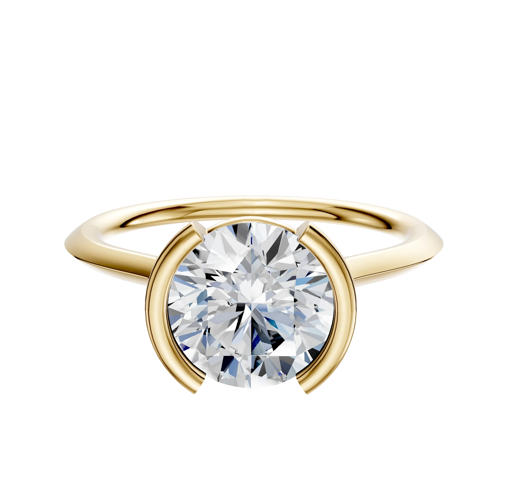18K Yellow Gold Bezel Half Bezel North/South Cathedral Knife Edge 1.5mm Engagement Ring