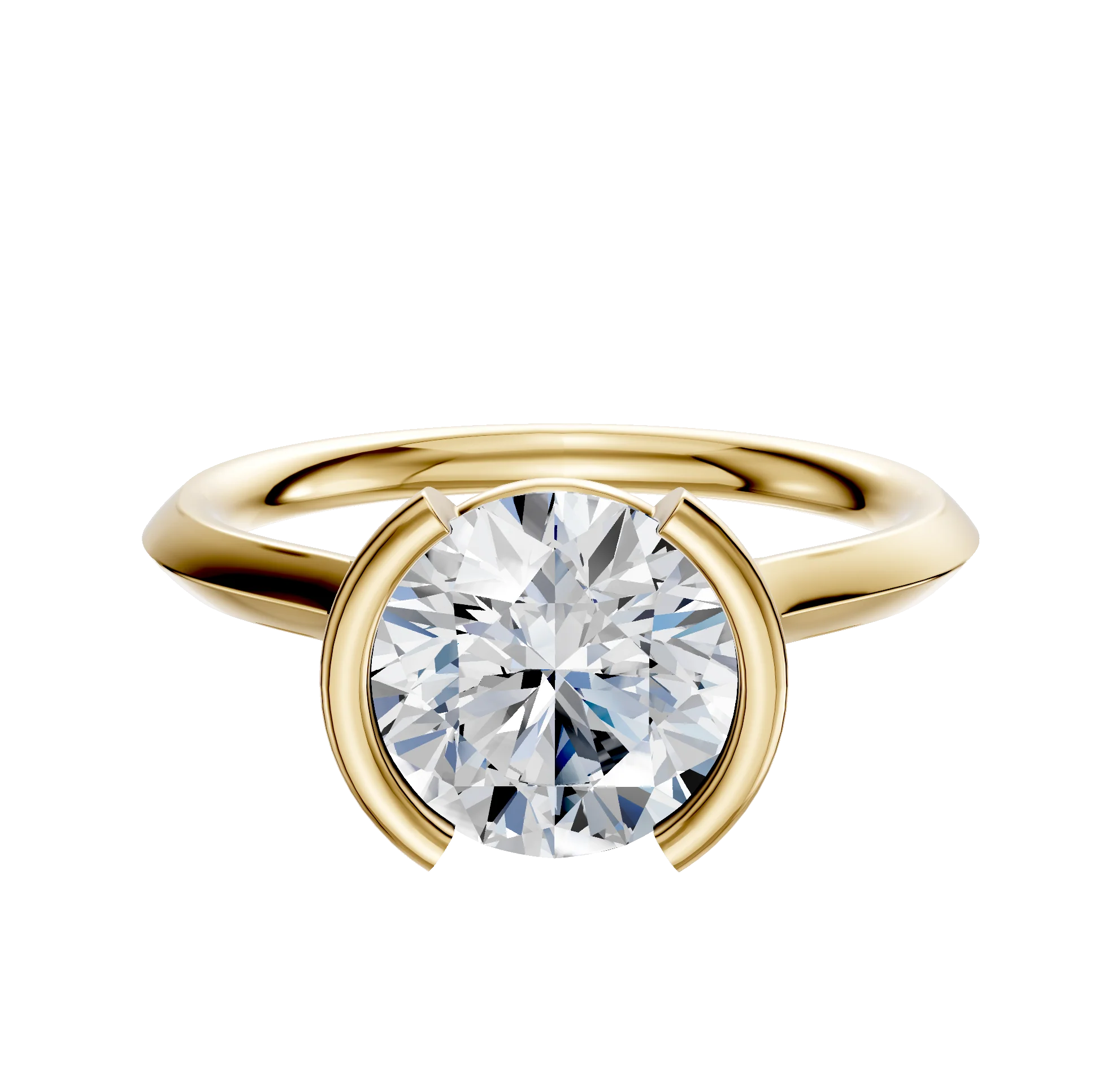 18K Yellow Gold Bezel Half Bezel North/South Cathedral Knife Edge 2.0mm Engagement Ring