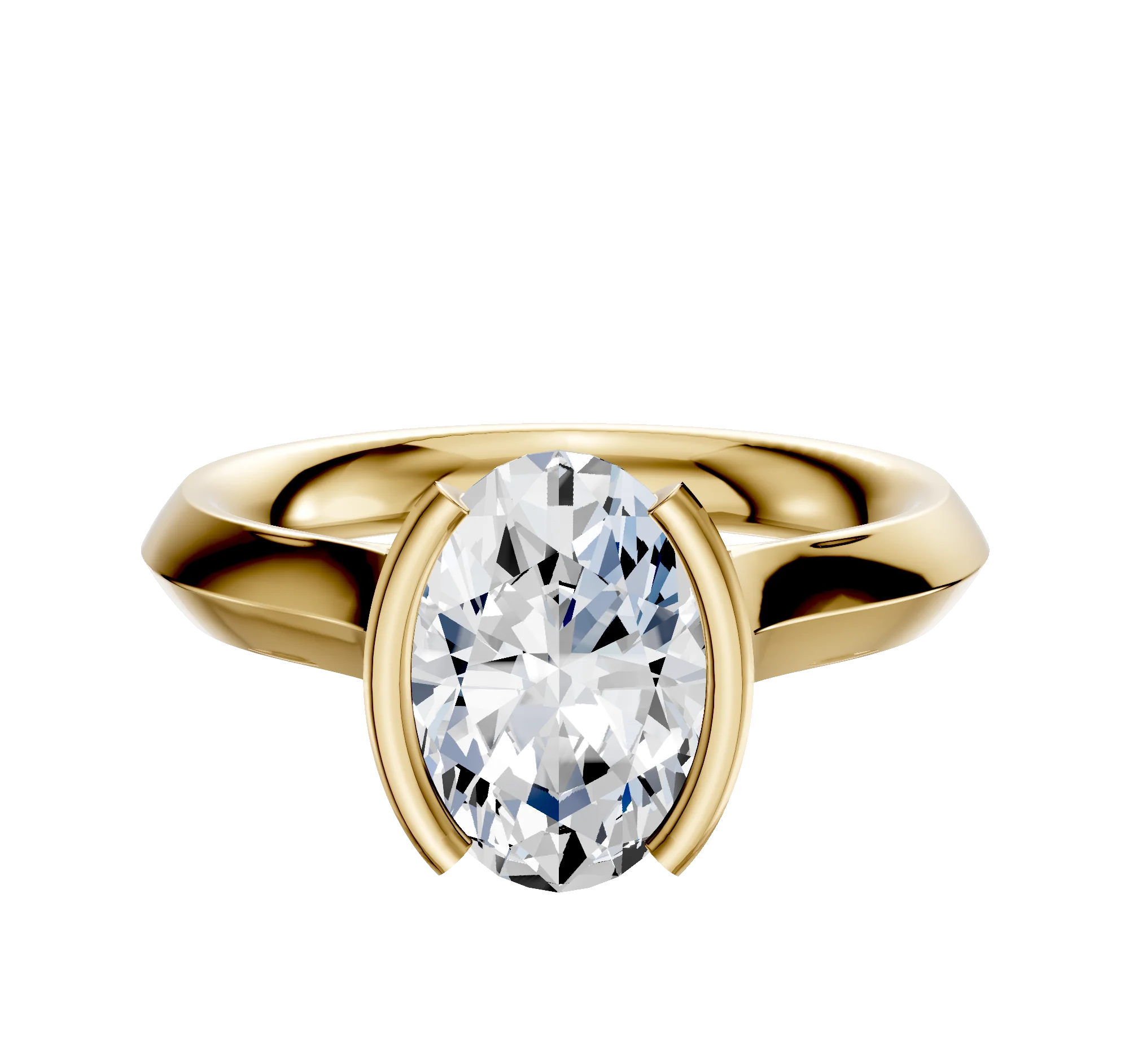 18K Yellow Gold Bezel Half Bezel North/South Cathedral Knife Edge 3.0mm Engagement Ring