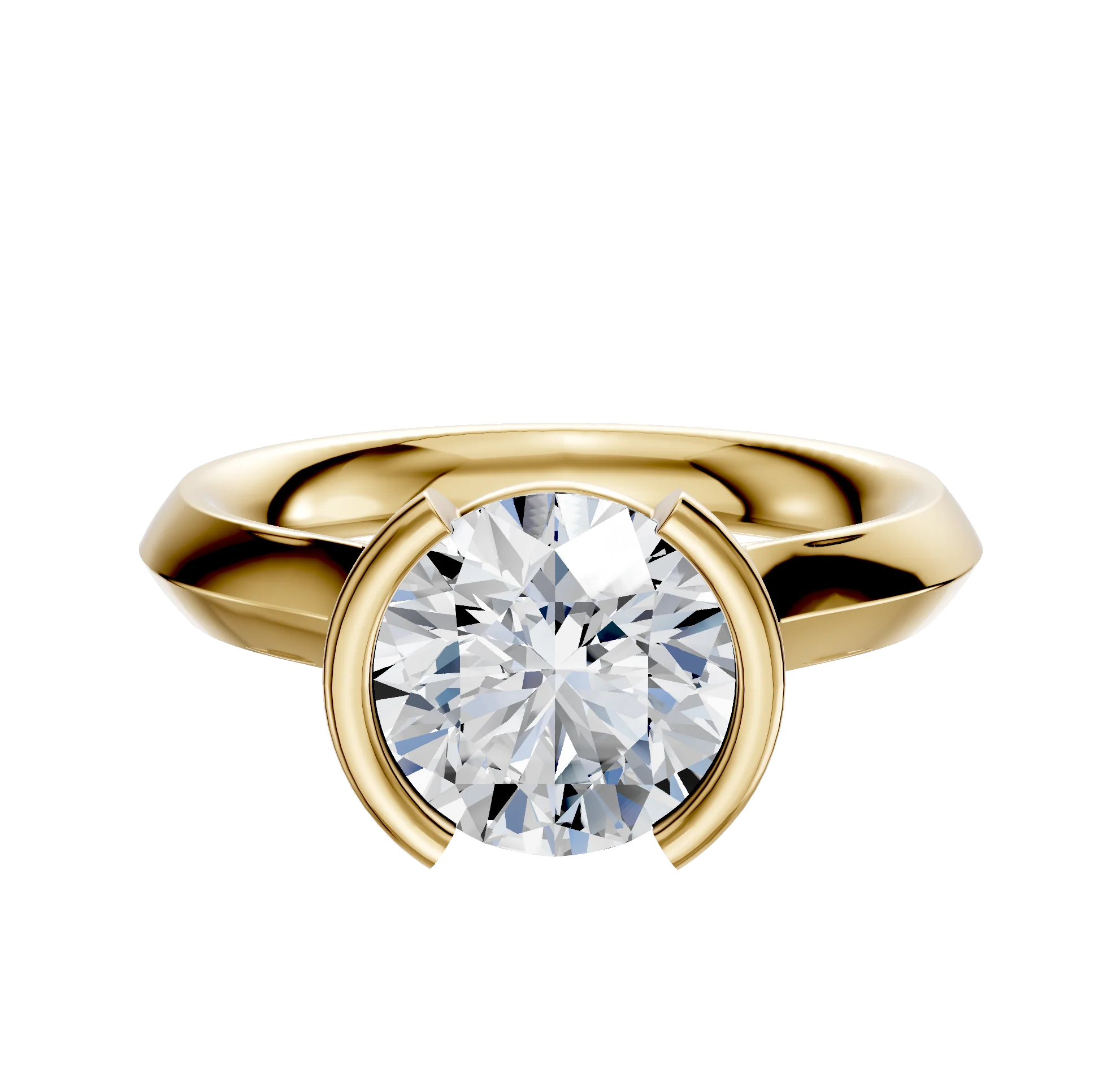 18K Yellow Gold Bezel Half Bezel North/South Cathedral Knife Edge 3.0mm Engagement Ring