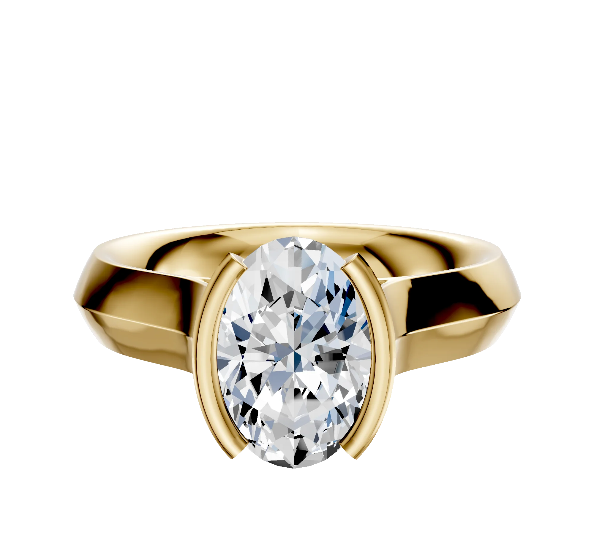 18K Yellow Gold Bezel Half Bezel North/South Cathedral Knife Edge 4.0mm Engagement Ring