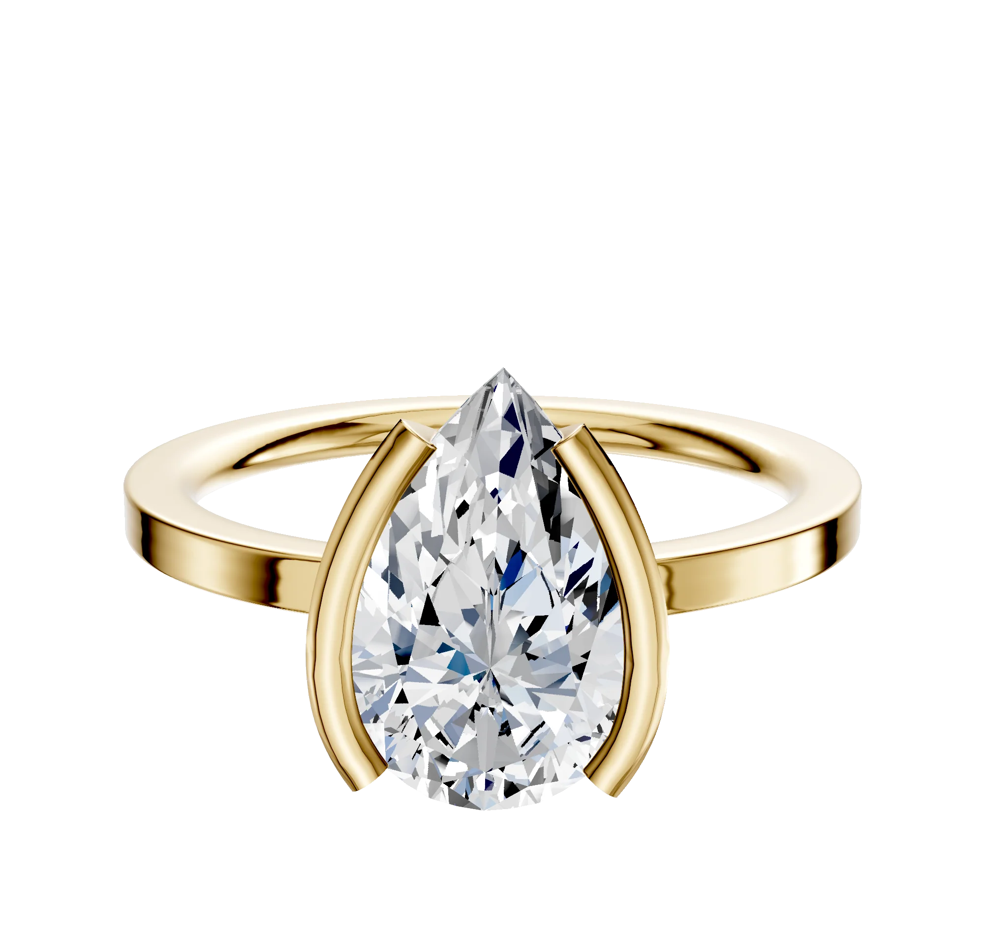 18K Yellow Gold Bezel Half Bezel North/South Classic Flat 1.5mm Engagement Ring