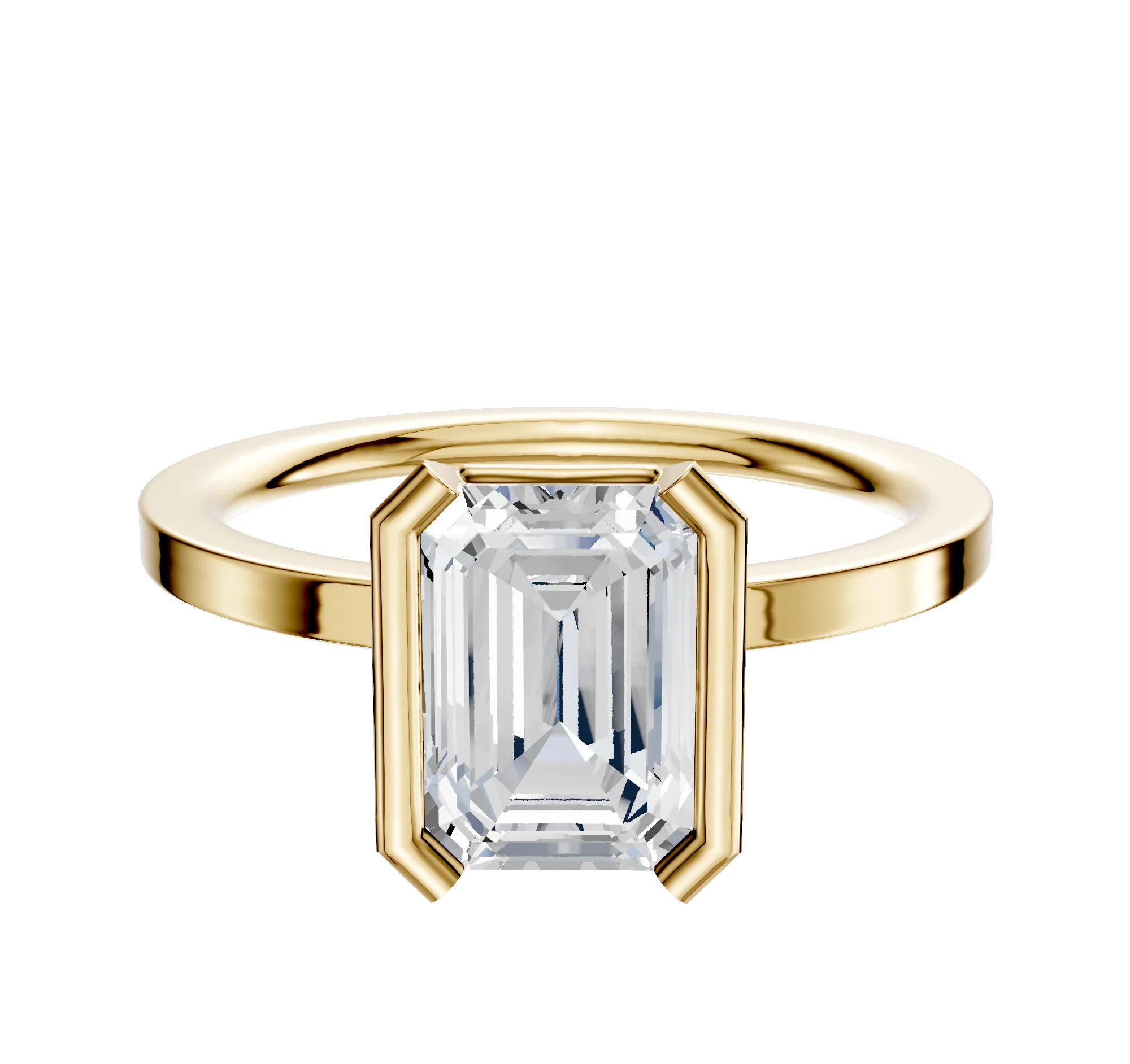 18K Yellow Gold Bezel Half Bezel North/South Classic Flat 1.5mm Engagement Ring
