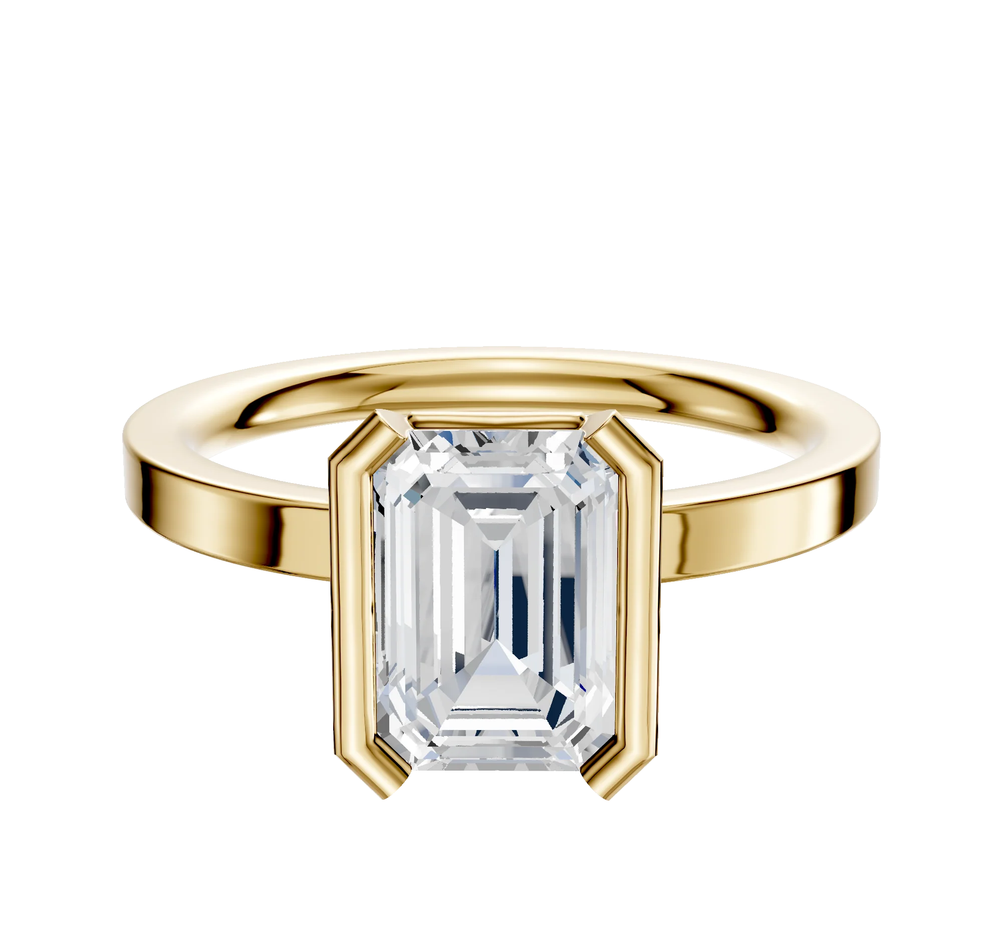 18K Yellow Gold Bezel Half Bezel North/South Classic Flat 2.0mm Engagement Ring