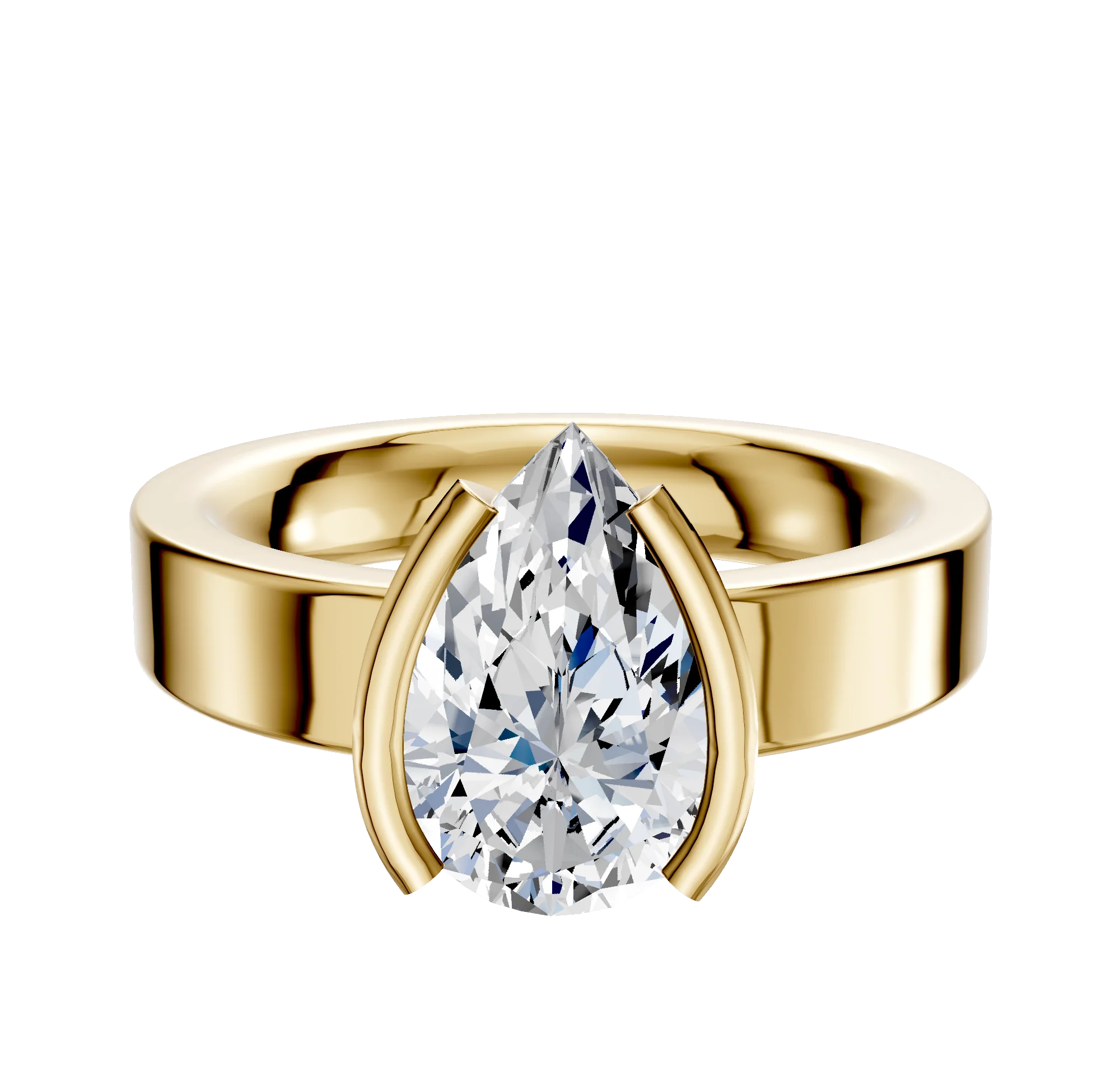 18K Yellow Gold Bezel Half Bezel North/South Classic Flat 4.0mm Engagement Ring