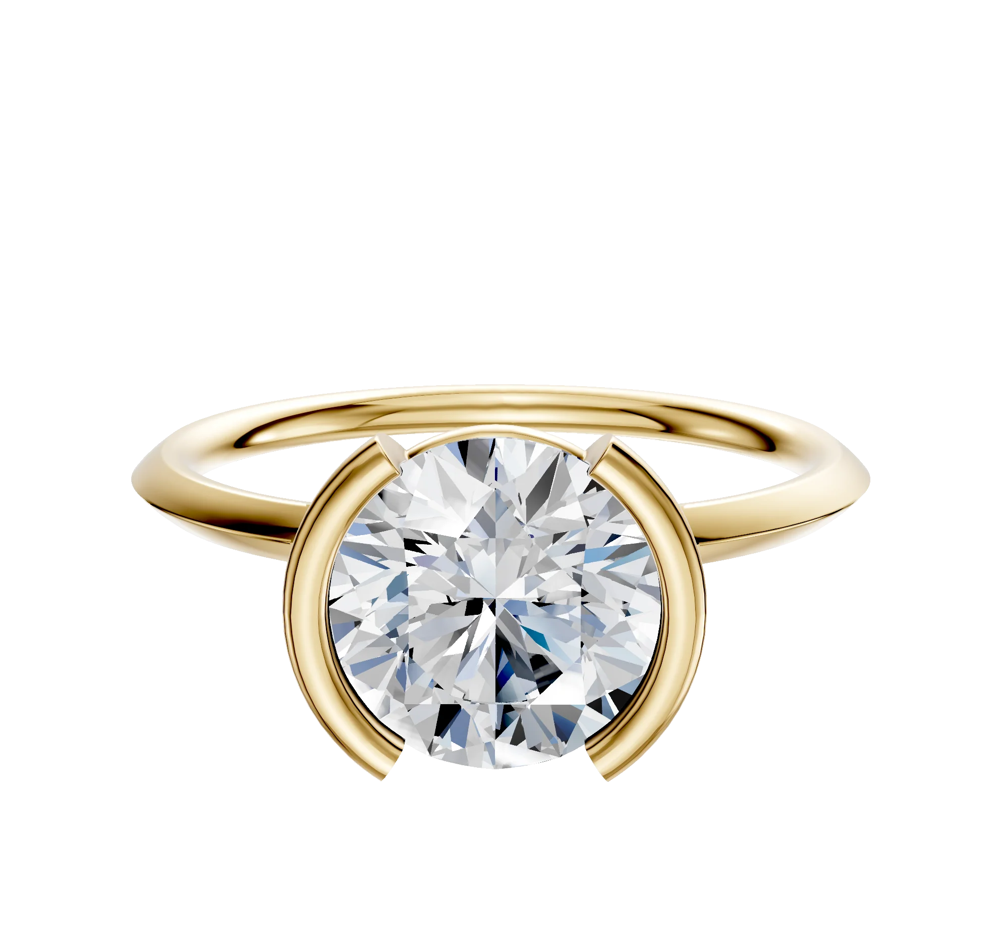 18K Yellow Gold Bezel Half Bezel North/South Classic Knife Edge 1.5mm Engagement Ring