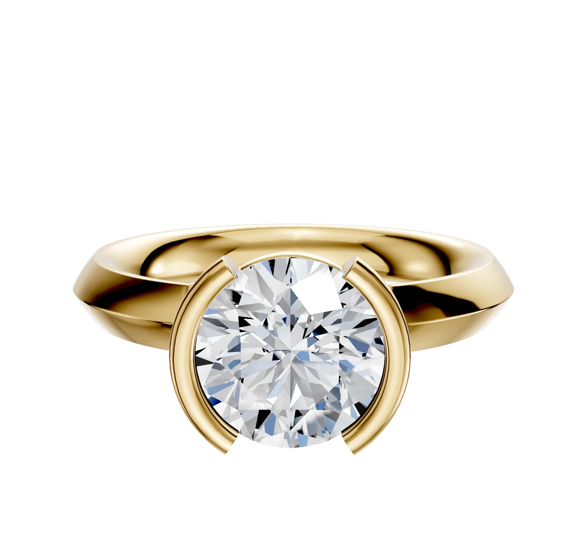 18K Yellow Gold Bezel Half Bezel North/South Classic Knife Edge 3.0mm Engagement Ring