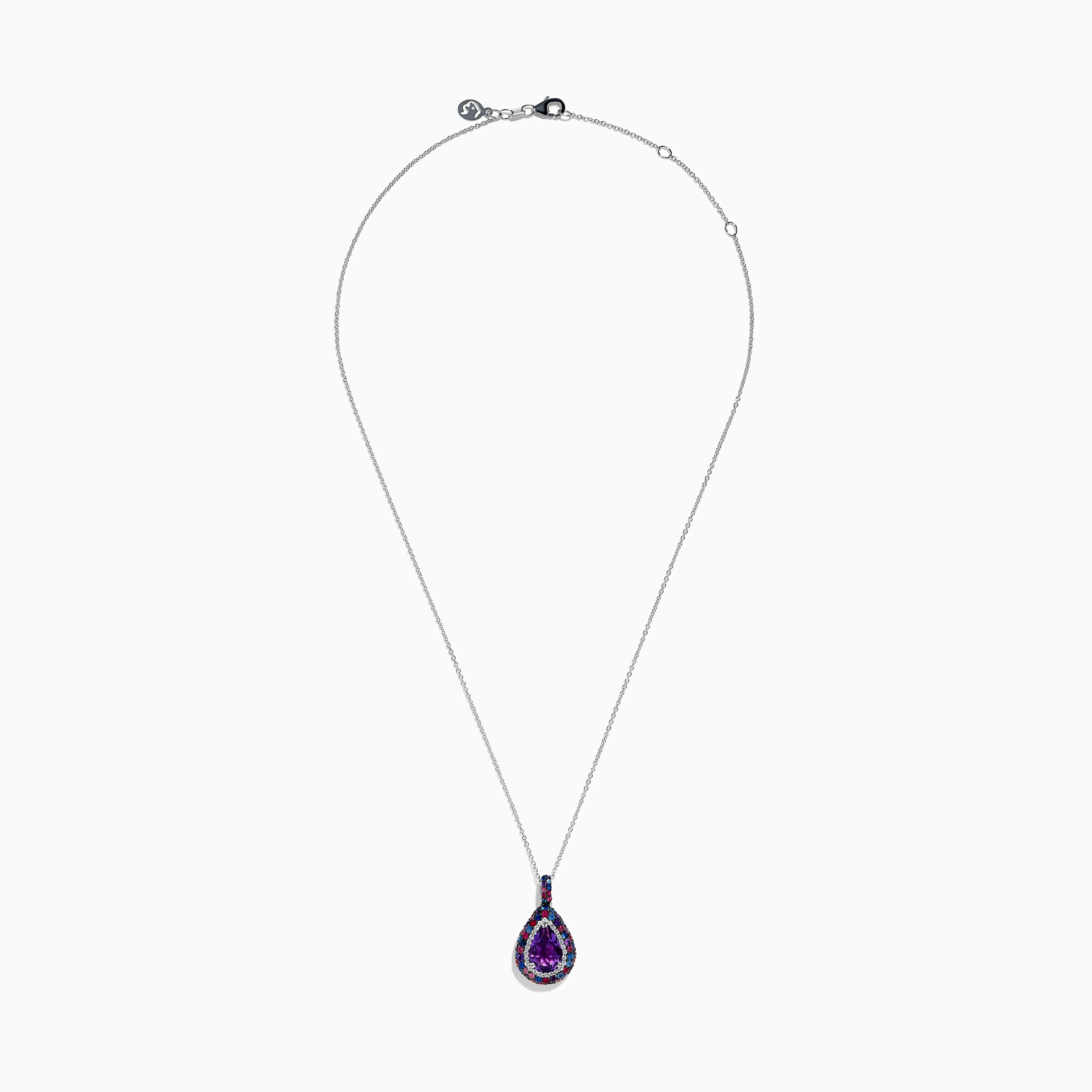 925 Sterling Silver Amethyst Pear Multi Gemstone Halo Pendant - Image 3