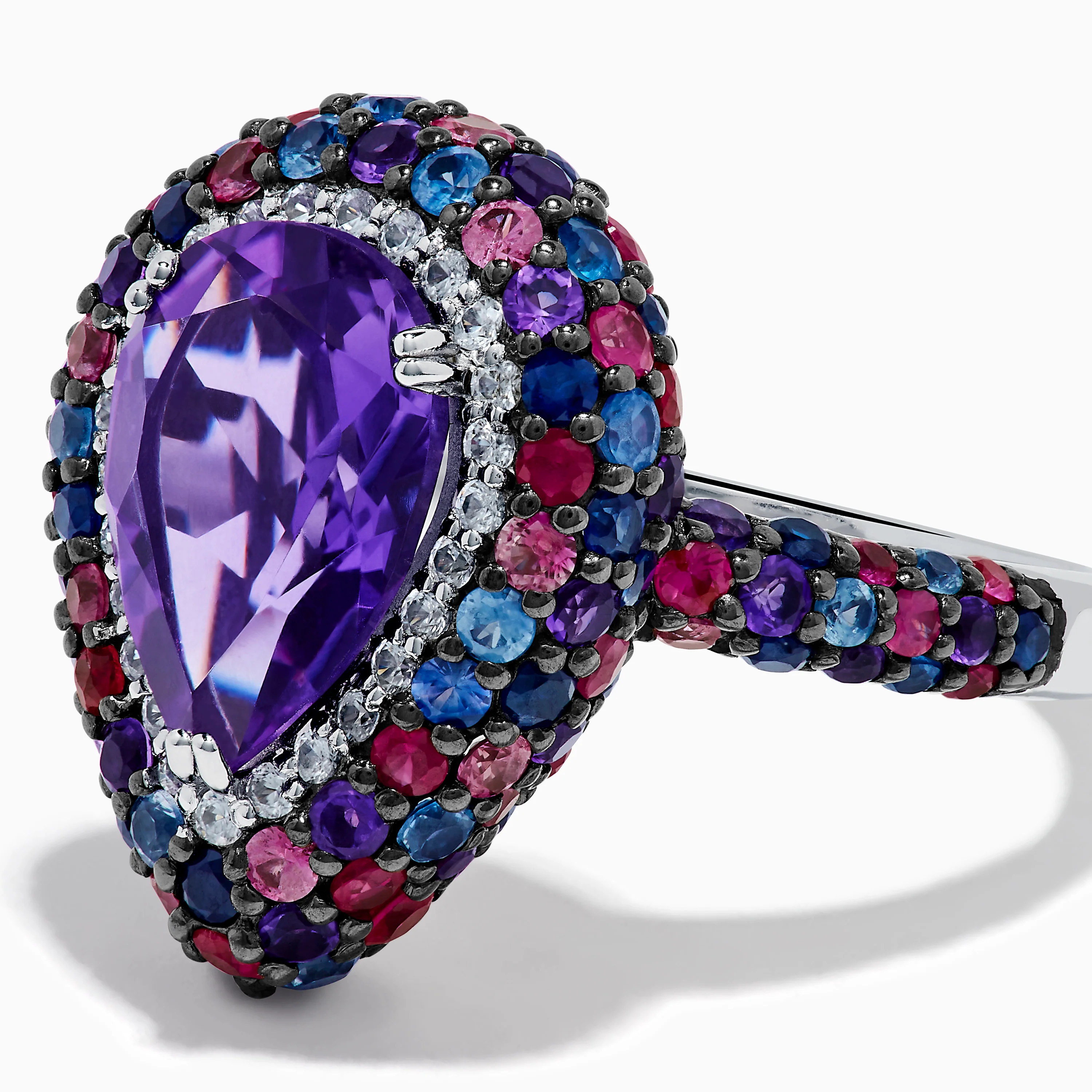 925 Sterling Silver Amethyst Pear Multi Gemstone Halo Ring - Image 2