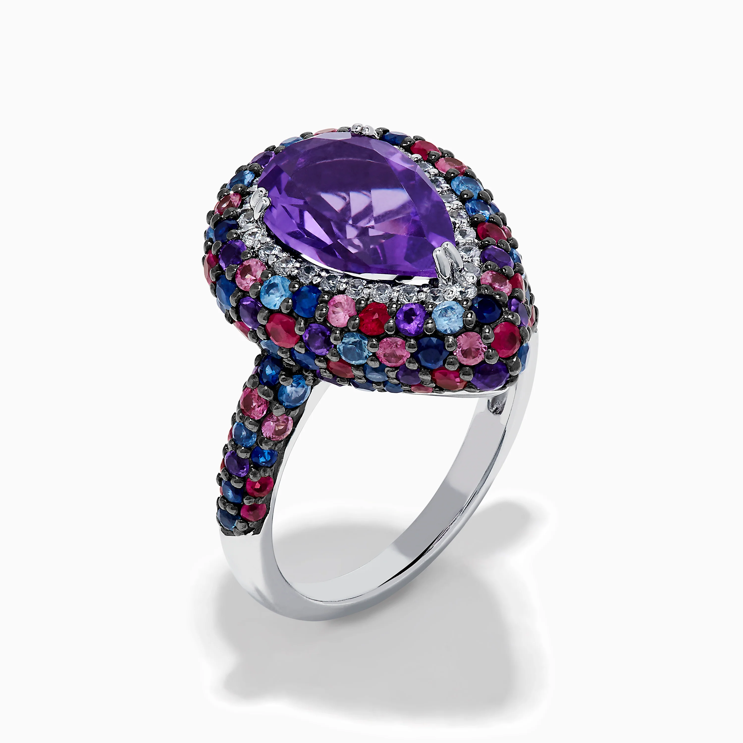 925 Sterling Silver Amethyst Pear Multi Gemstone Halo Ring - Image 4