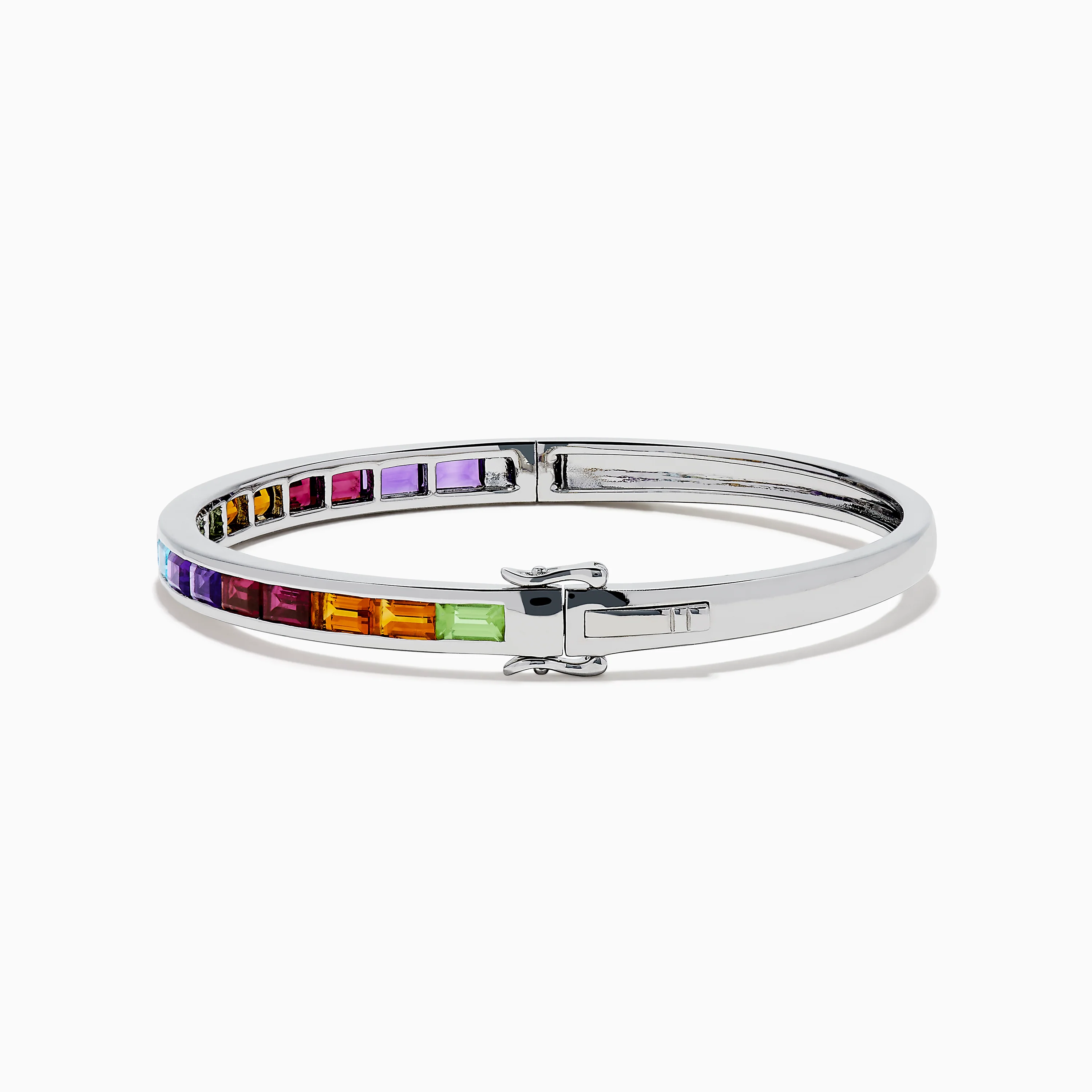 925 Sterling Silver Baguette Multi Color Gemstone Bangle - Image 4