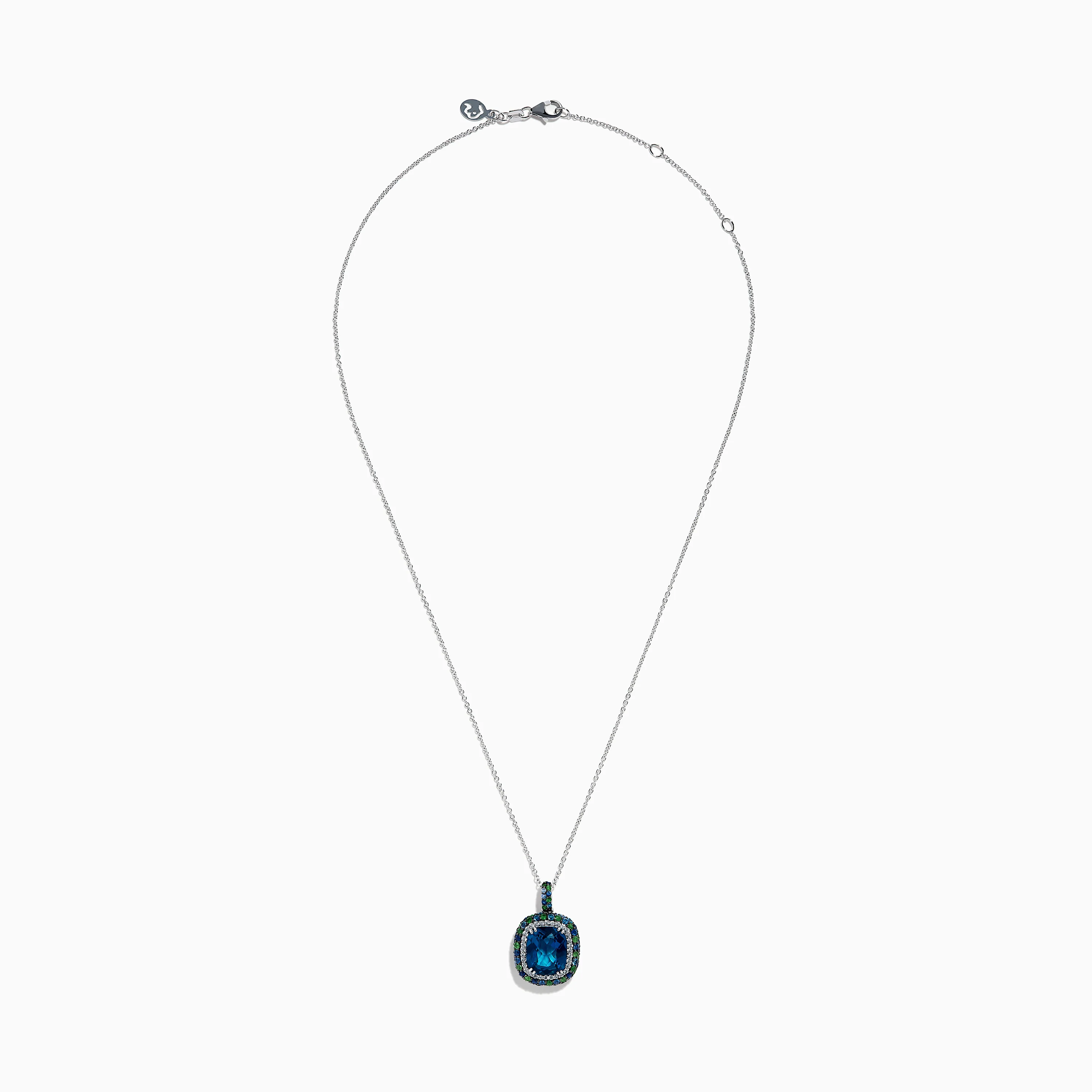925 Sterling Silver Blue Topaz Cushion Multi Gemstone Halo Pendant - Image 3