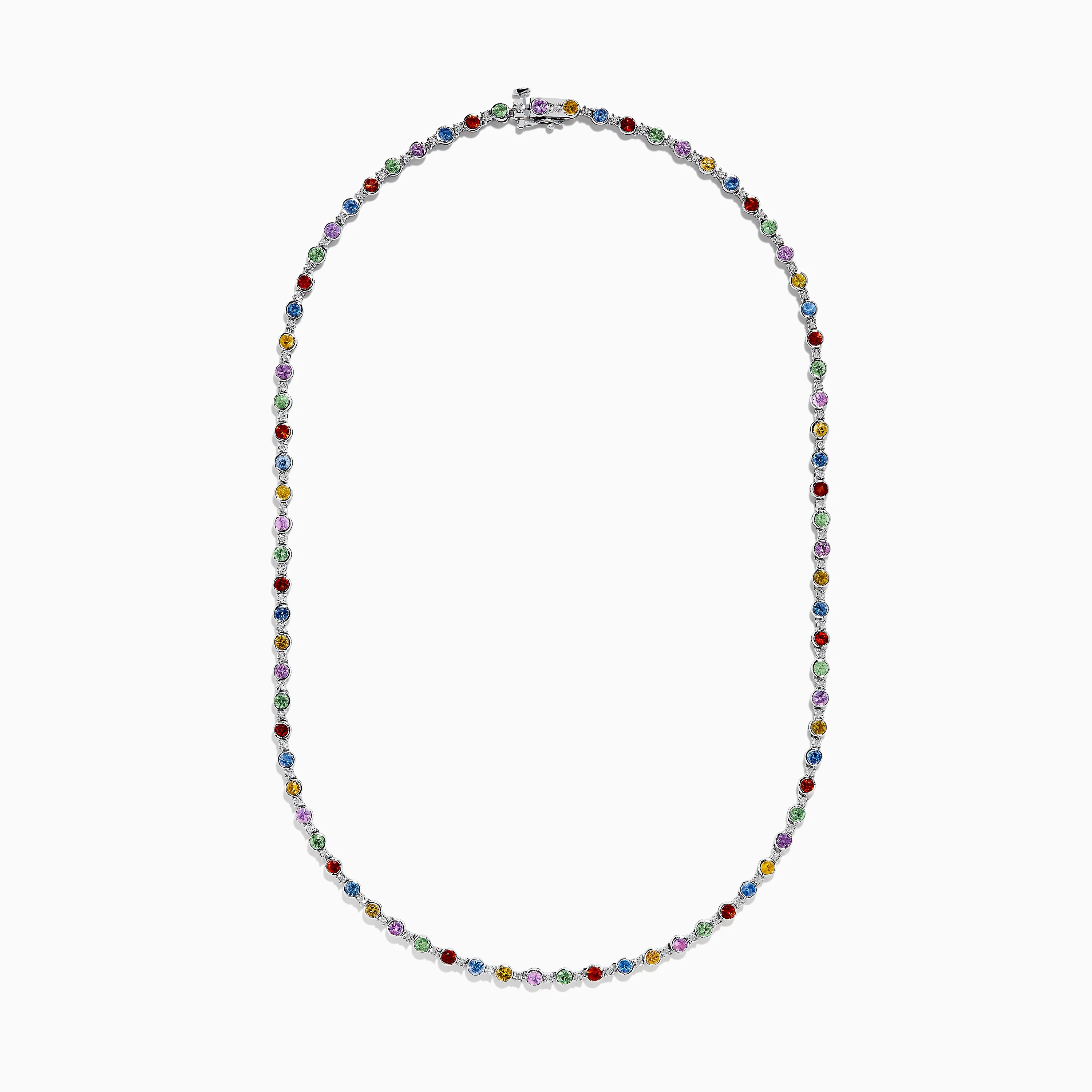 925 Sterling Silver Diamond and Multi Sapphire Tennis Necklace - Image 3