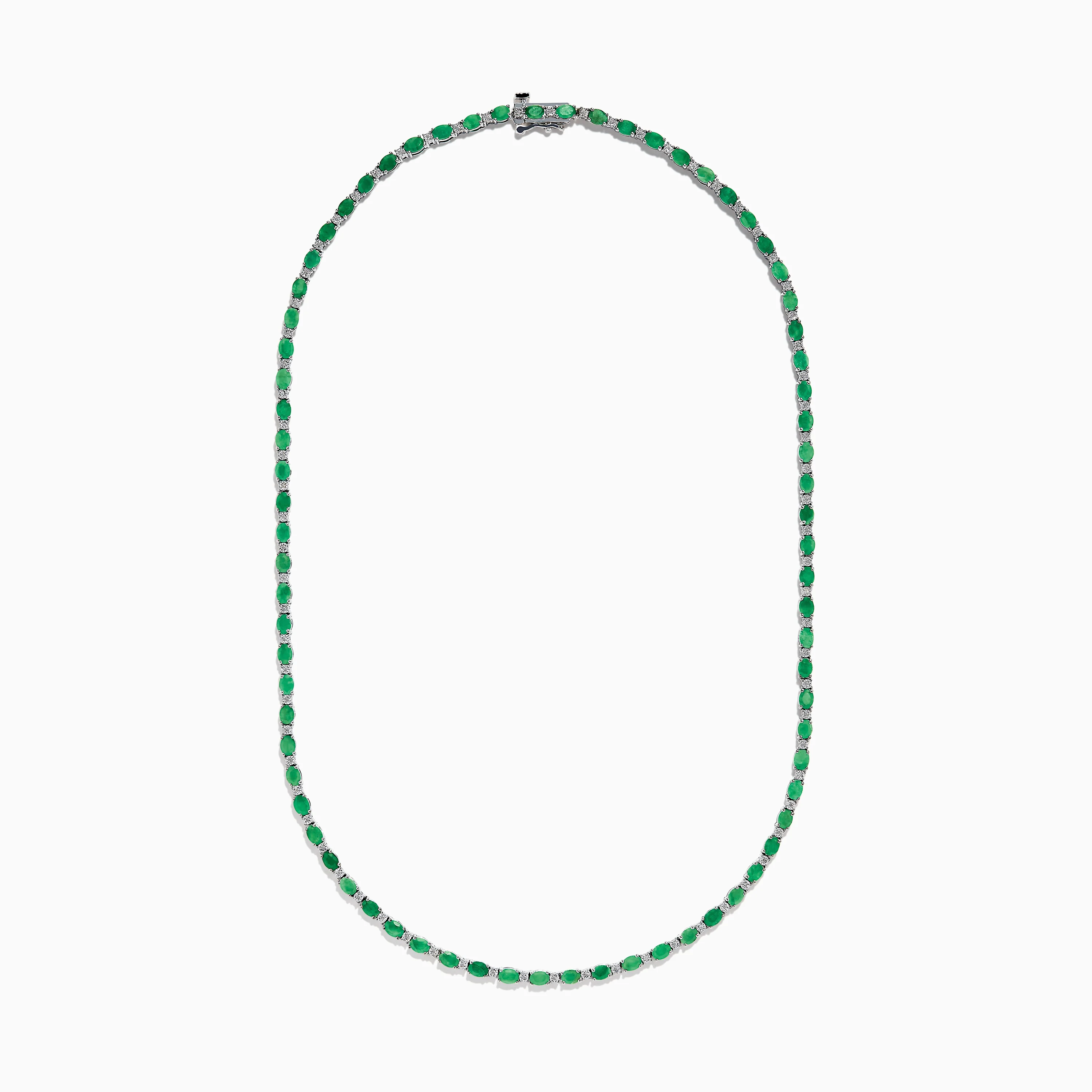925 Sterling Silver Emerald and Diamond Tennis Necklace - Image 3