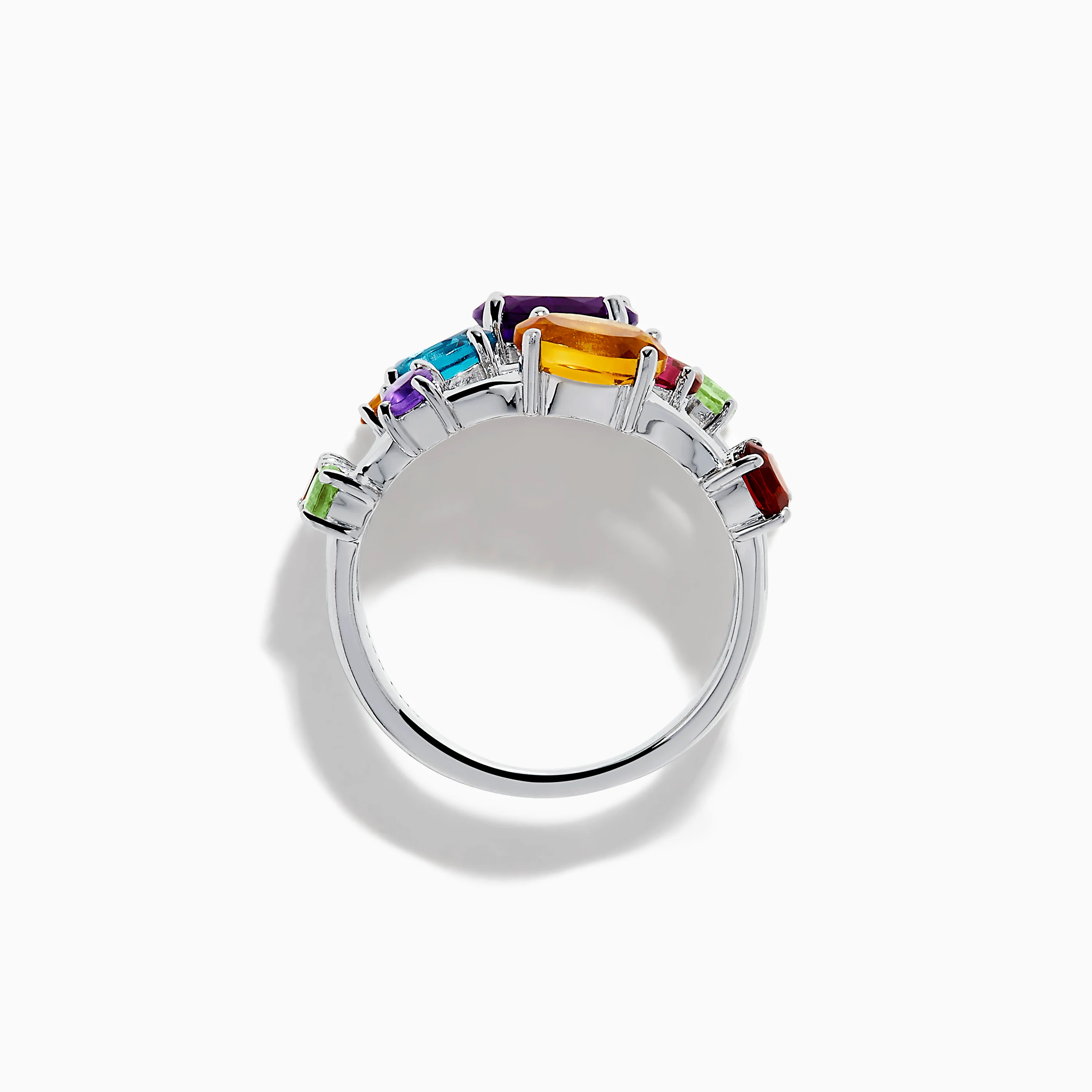 925 Sterling Silver Multi Color Gemstone 3 Row Band - Image 3