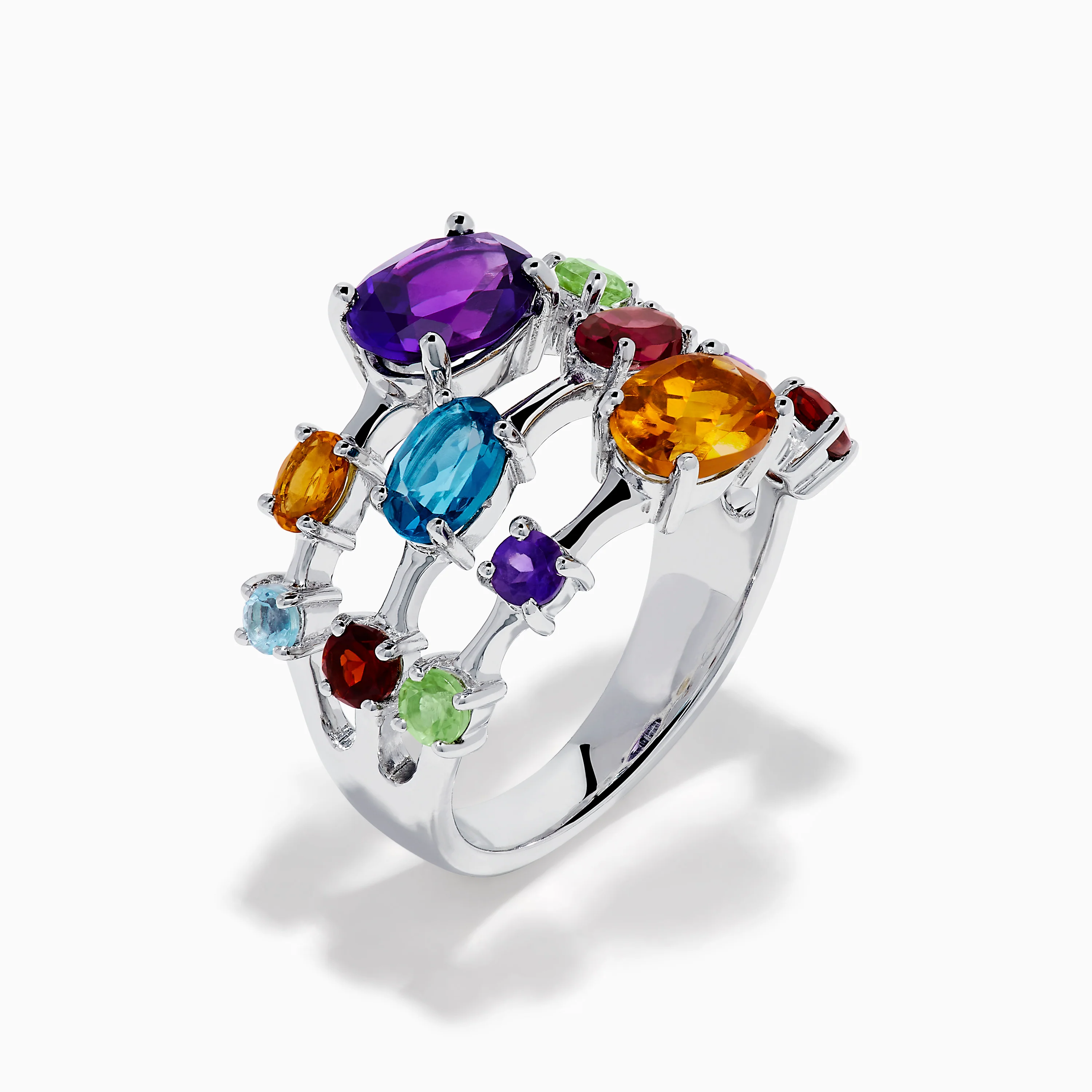 925 Sterling Silver Multi Color Gemstone 3 Row Band - Image 4