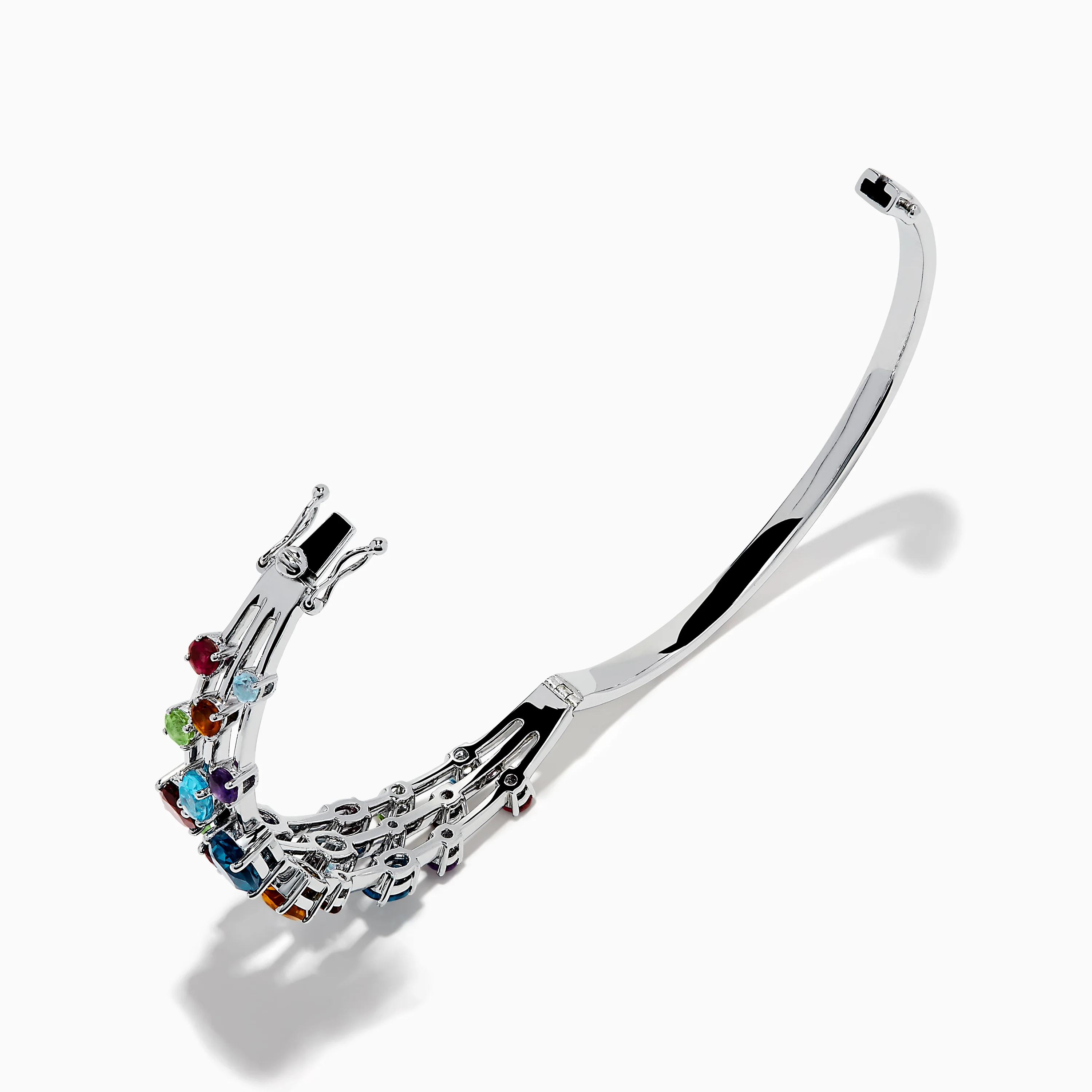925 Sterling Silver Multi Color Gemstone 3 Row Statement Bangle - Image 2