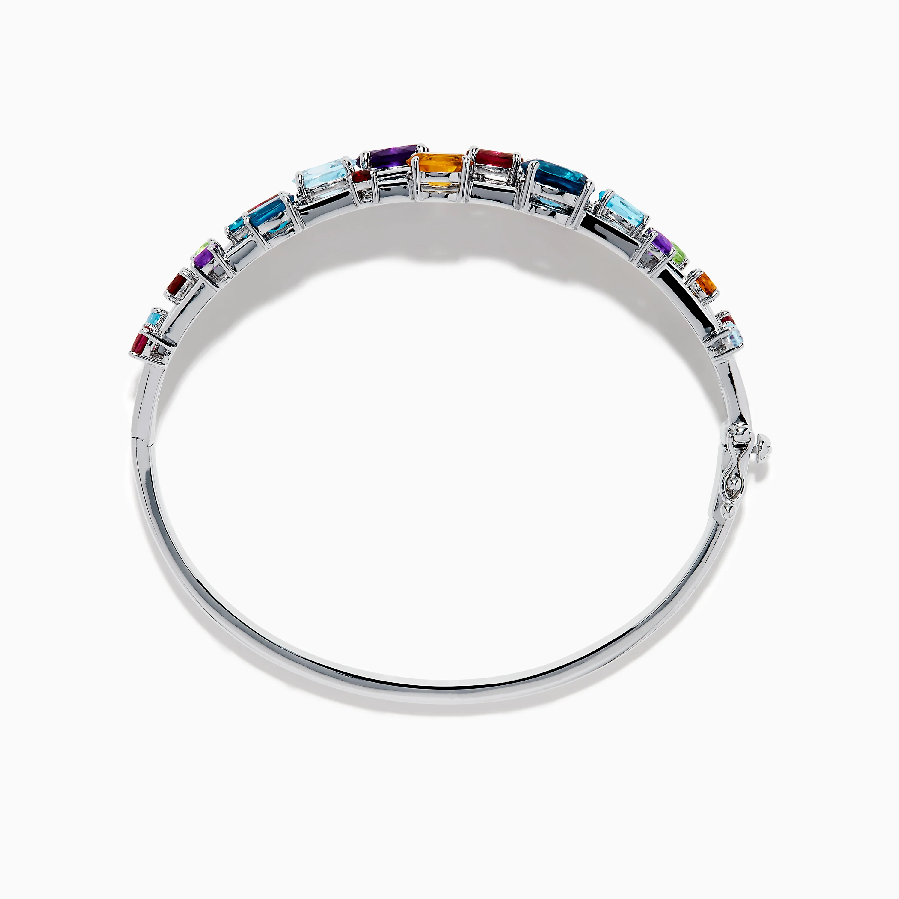 925 Sterling Silver Multi Color Gemstone 3 Row Statement Bangle - Image 3