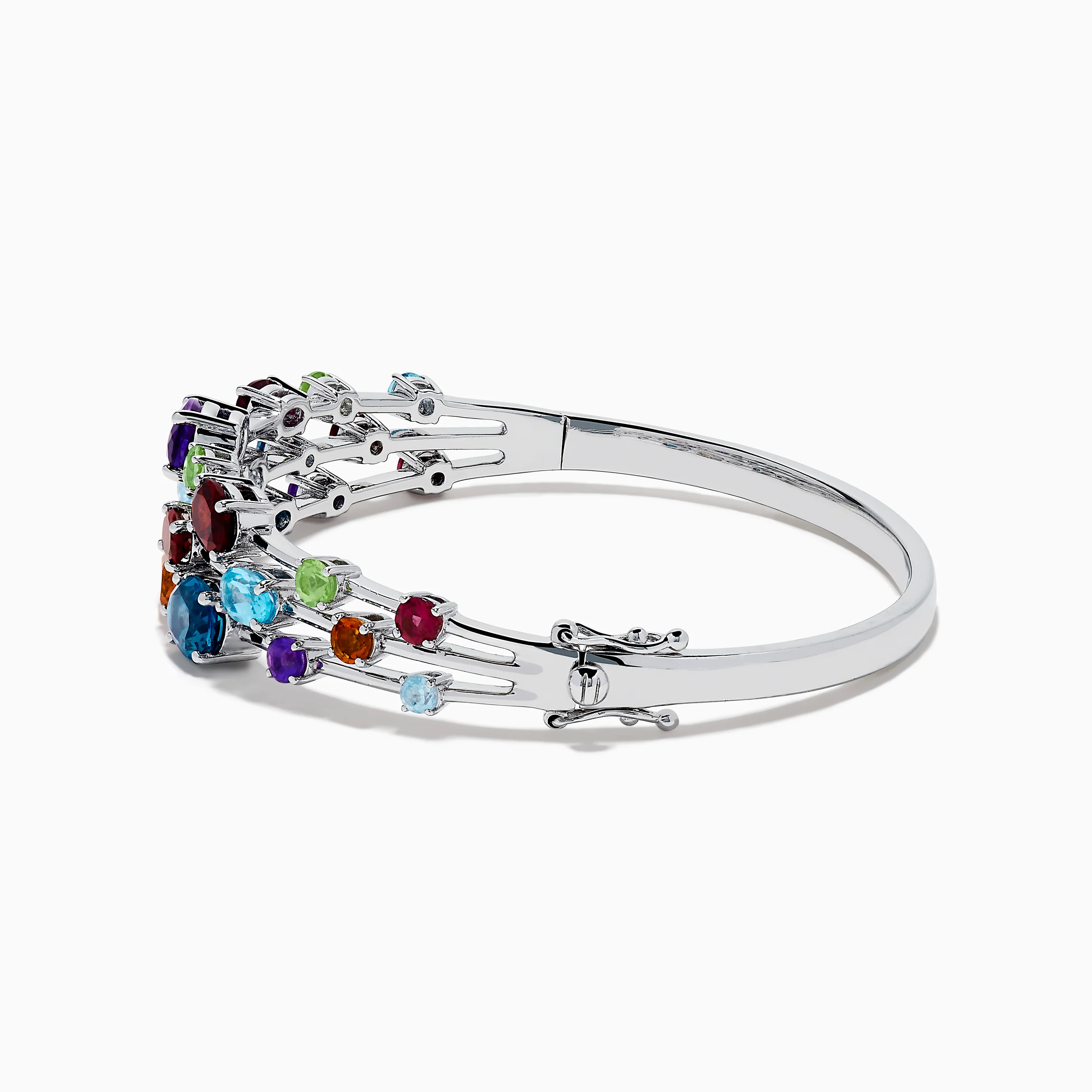 925 Sterling Silver Multi Color Gemstone 3 Row Statement Bangle - Image 4