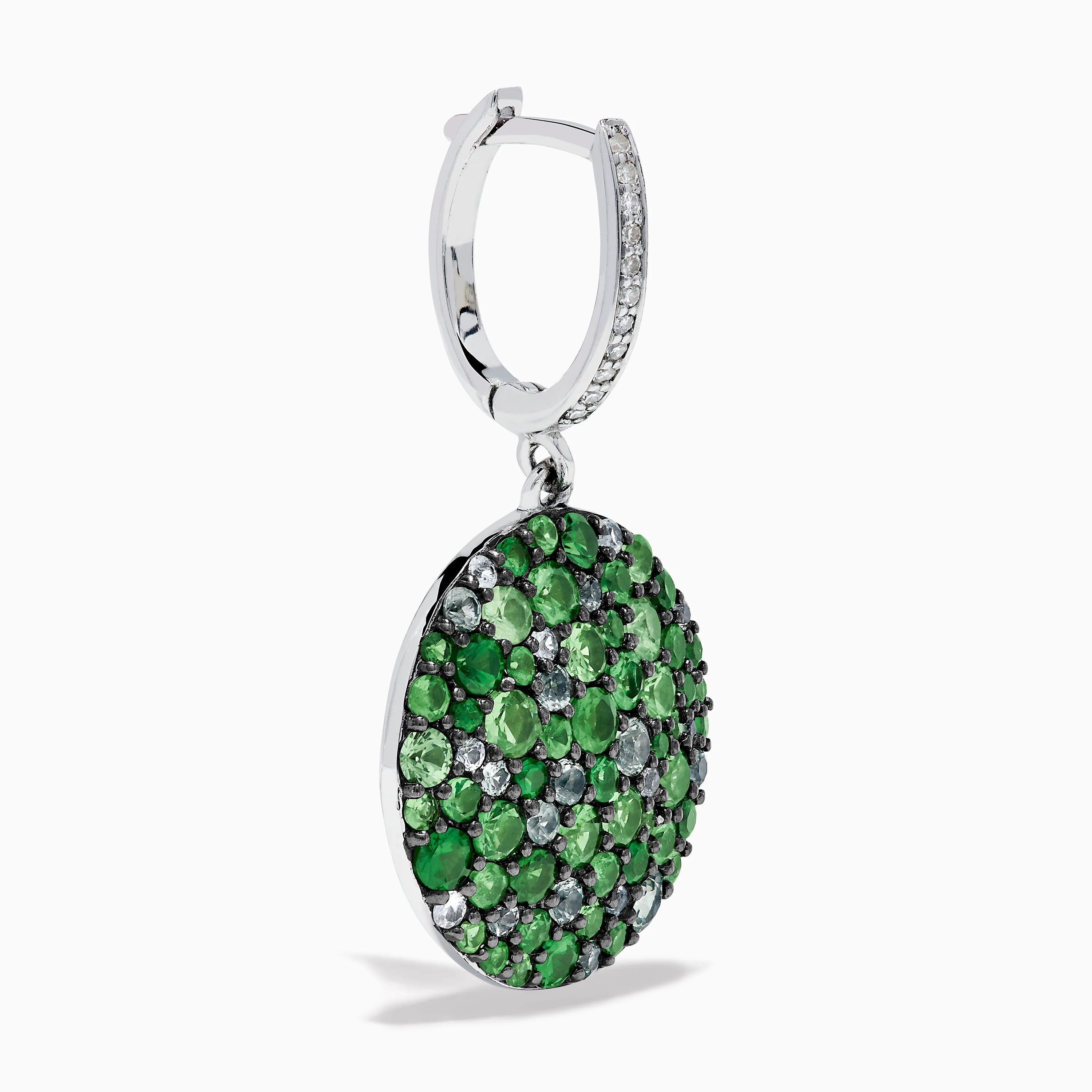 925 Sterling Silver Multi Sapphire and Diamond Pave Disc Dangle Earrings - Image 3