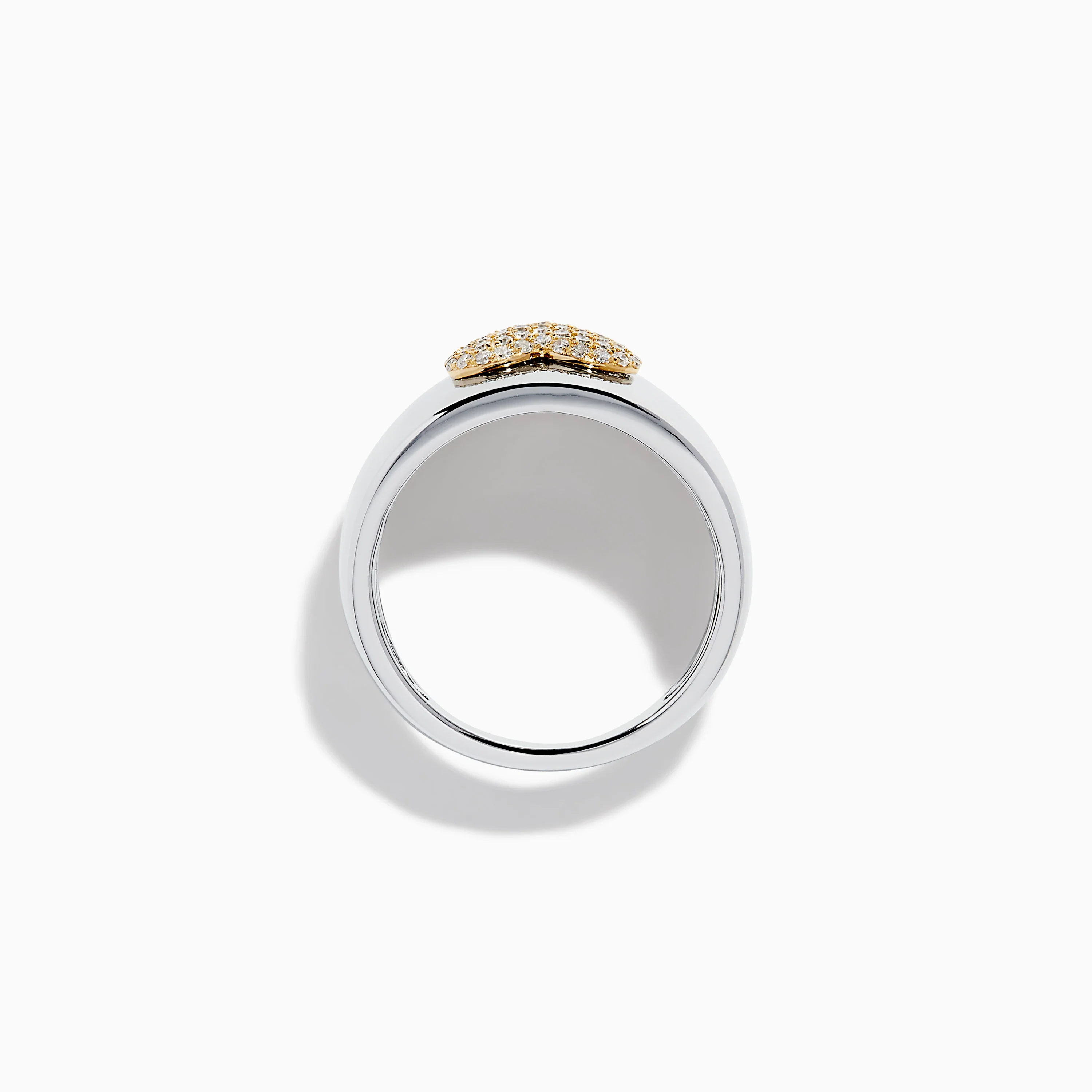 925 Sterling Silver with 14K Yellow Gold Plating Diamond Heart Wide Band Ring - Image 3