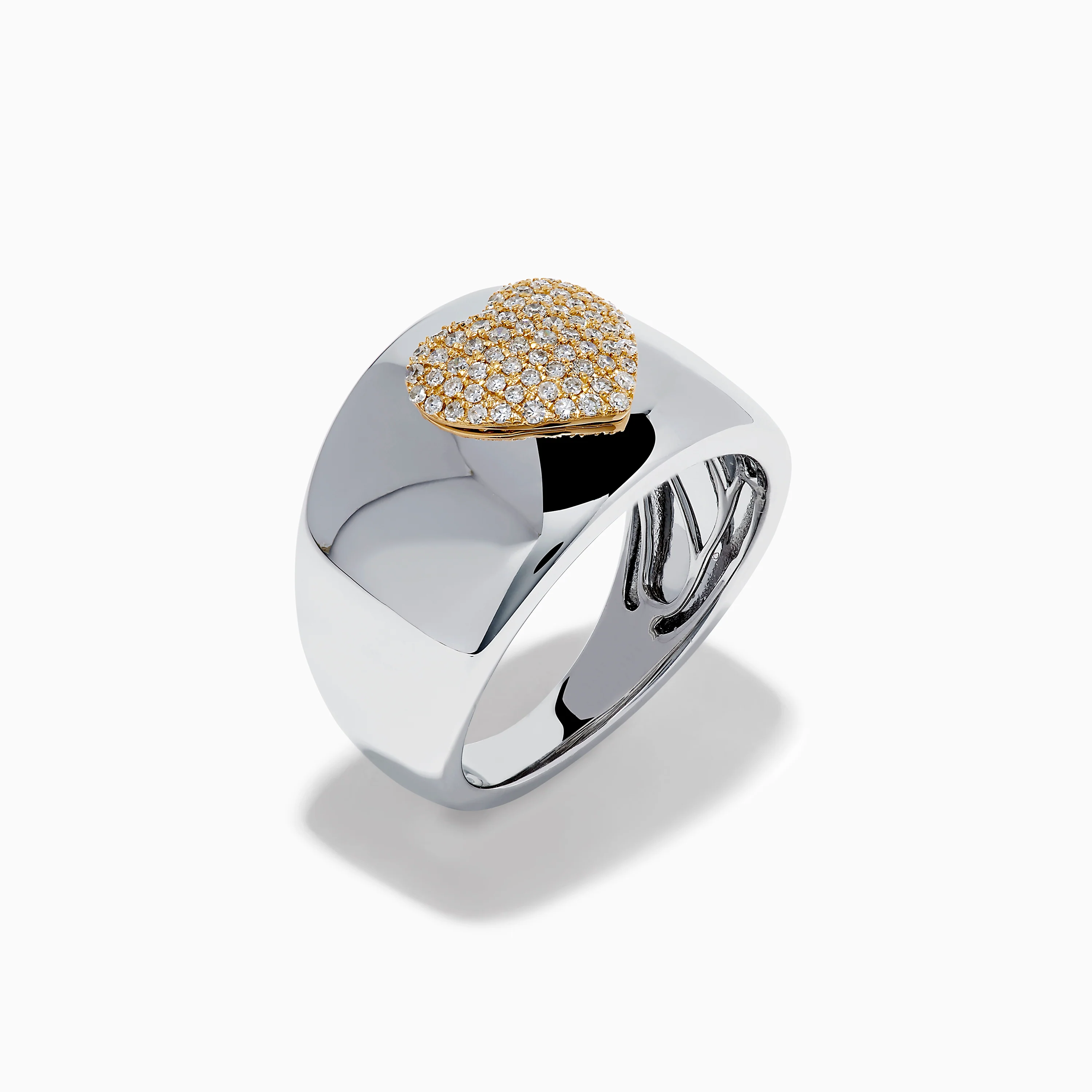 925 Sterling Silver with 14K Yellow Gold Plating Diamond Heart Wide Band Ring - Image 4