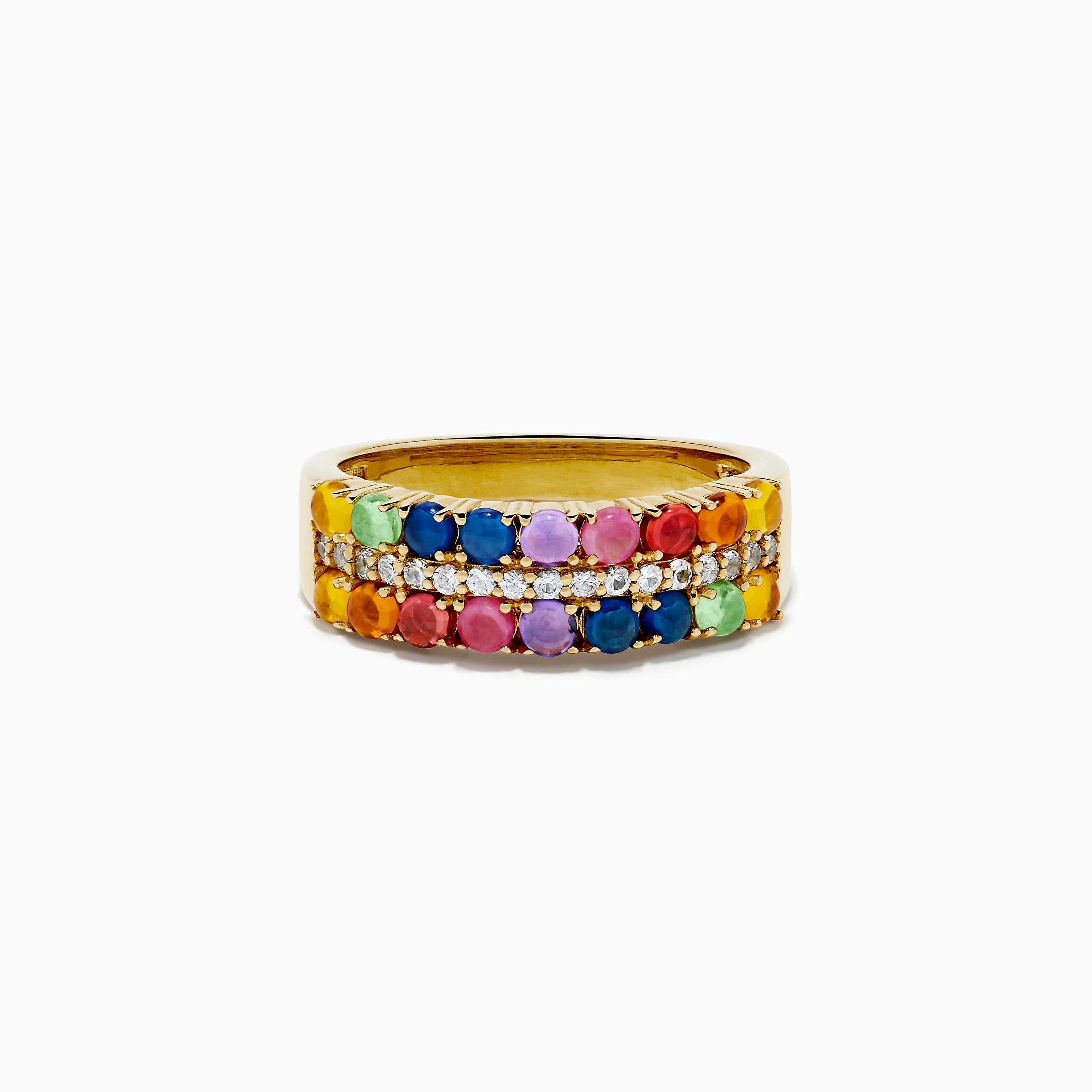 925 Sterling Silver with Yellow Gold Plating Cabochon Multi Sapphire Ring